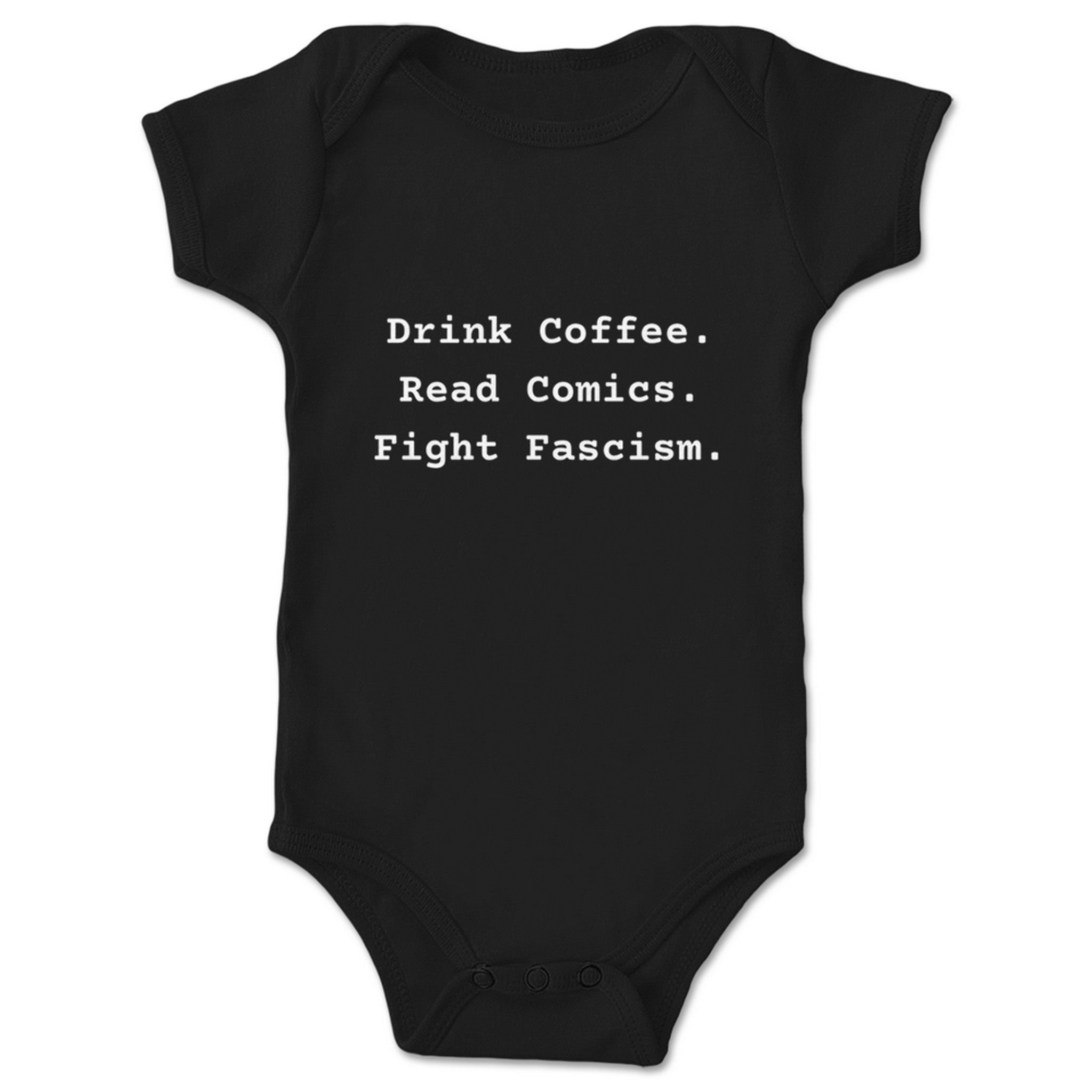 Activist Apparel Coffee Comics Fascism Infant Onesie Black