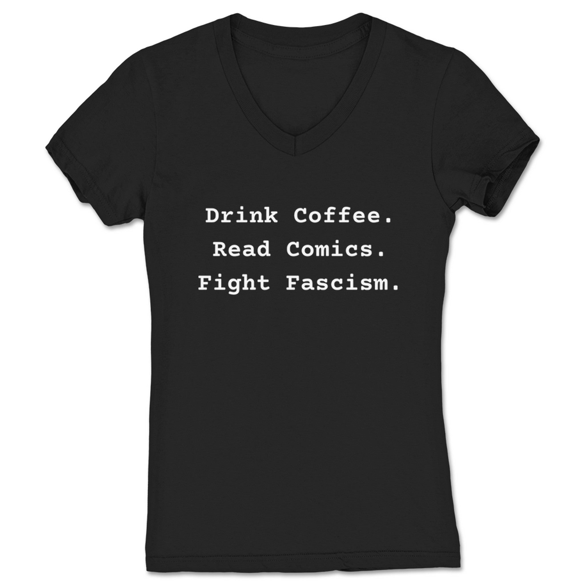 Activist Apparel Coffee Comics Fascism Women's V-Neck Black