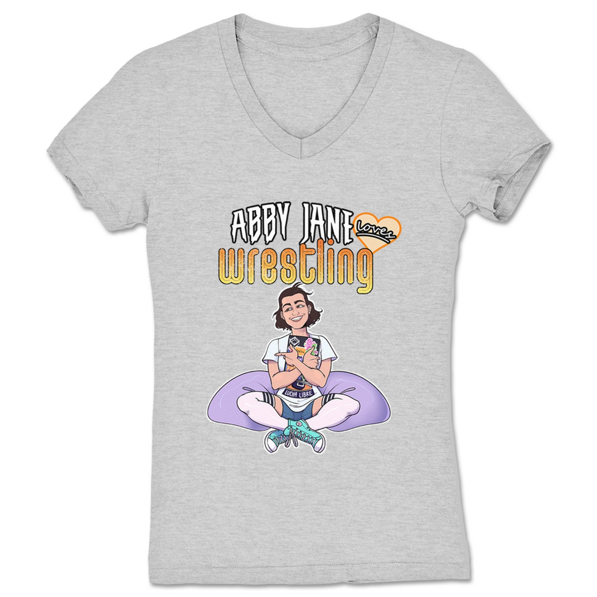 Abby Jane Abby Jane Loves Wrestling Women's V-Neck Heather Grey