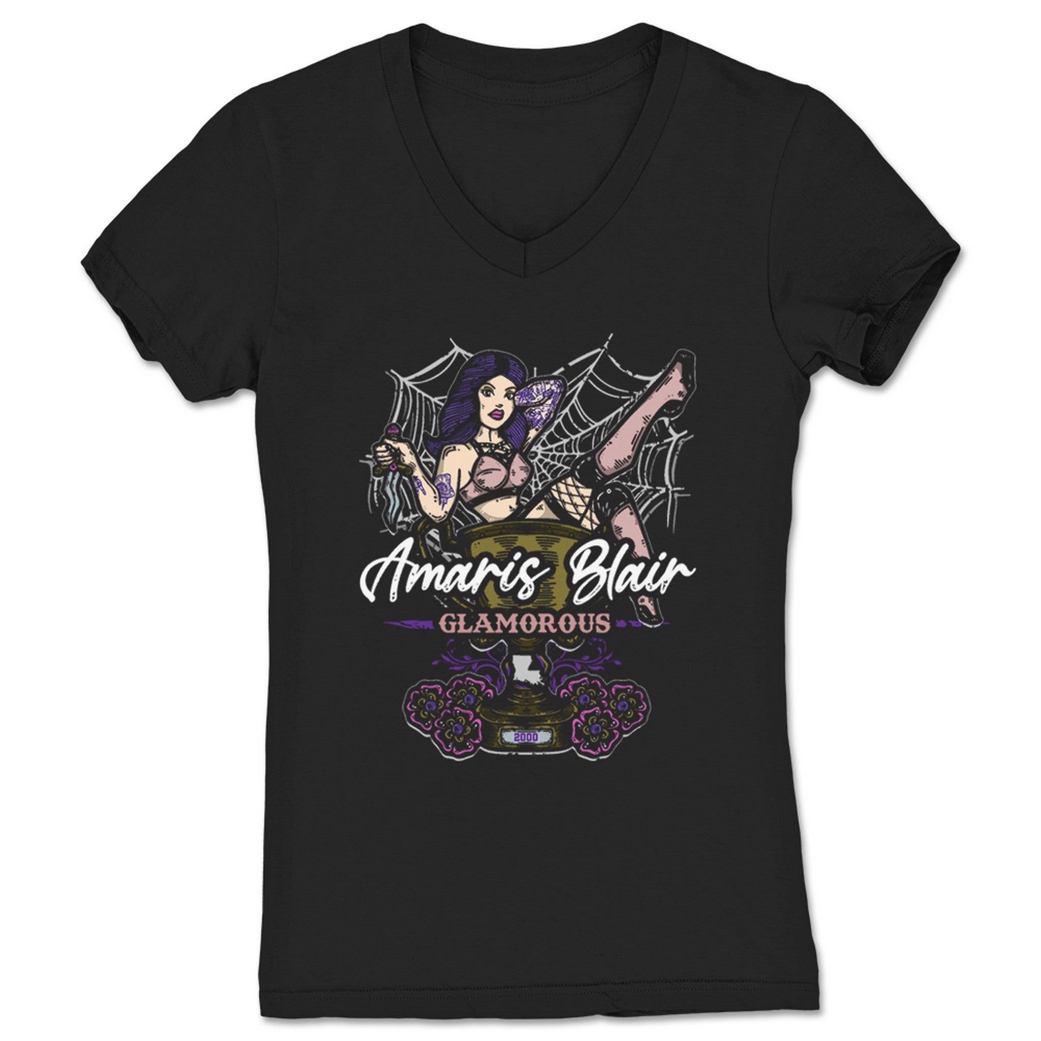 Amaris Blair Pin Up Princess Women's V-Neck Black