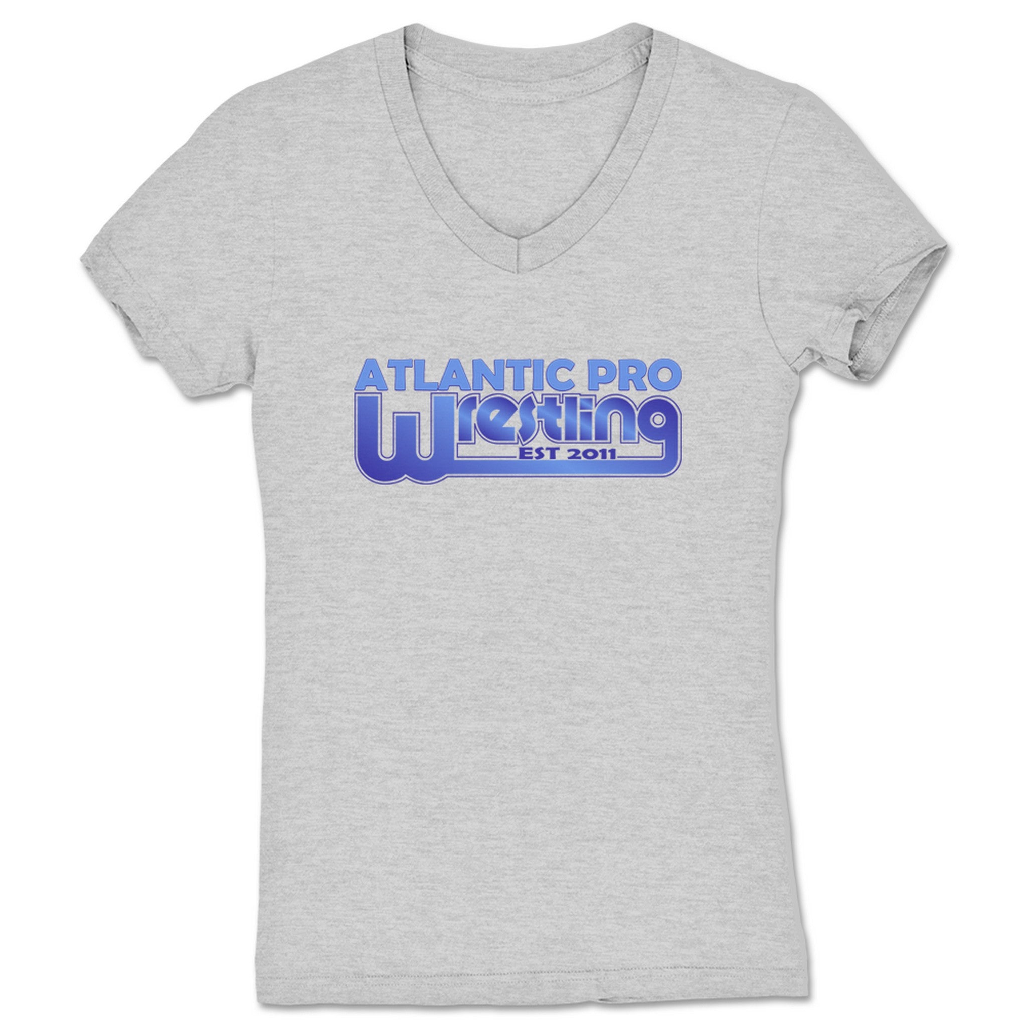 Atlantic Pro Wrestling Est 2011 Women's V-Neck Heather Grey