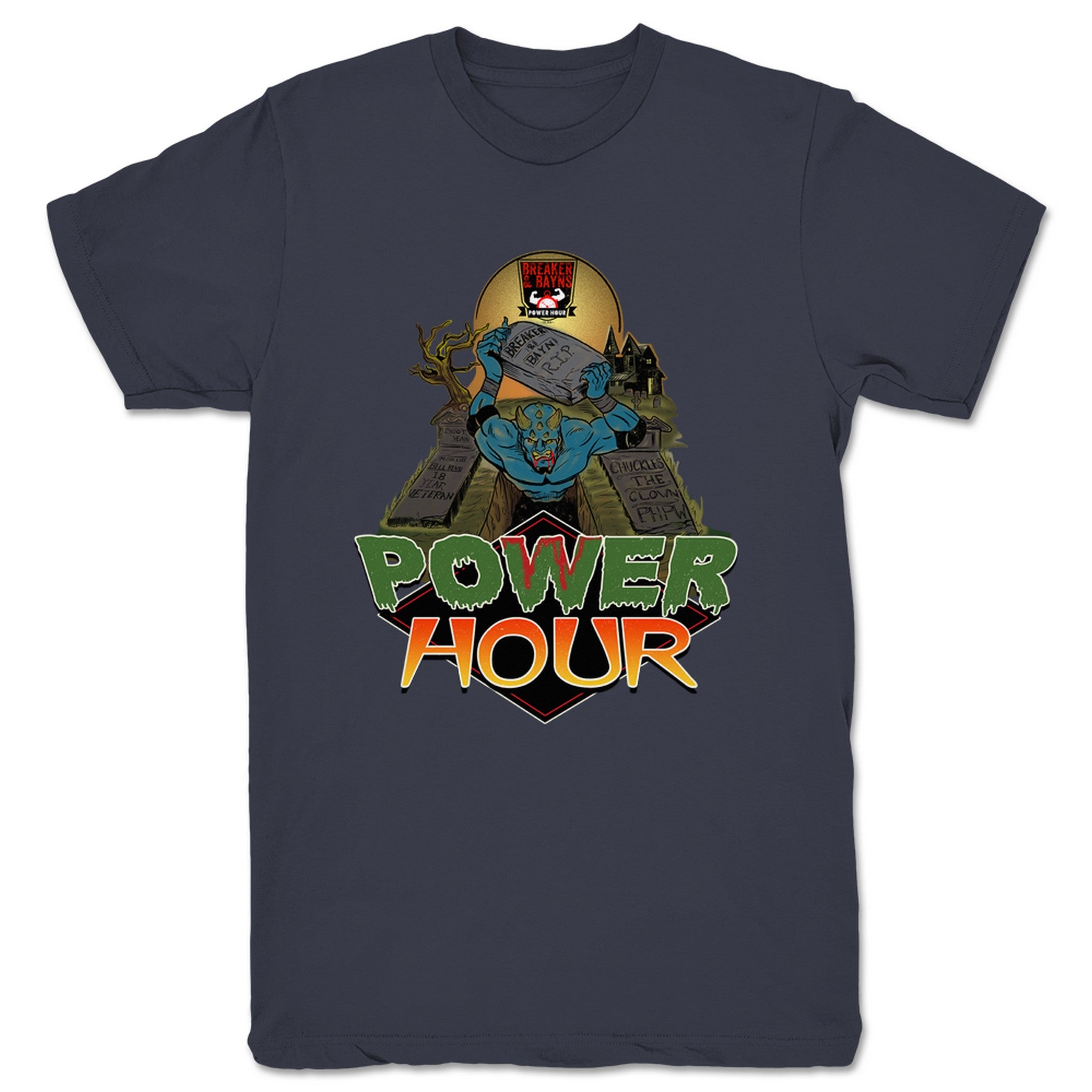 Breaker and Bayn's Power Hour Power Havoc Unisex Tee Indigo