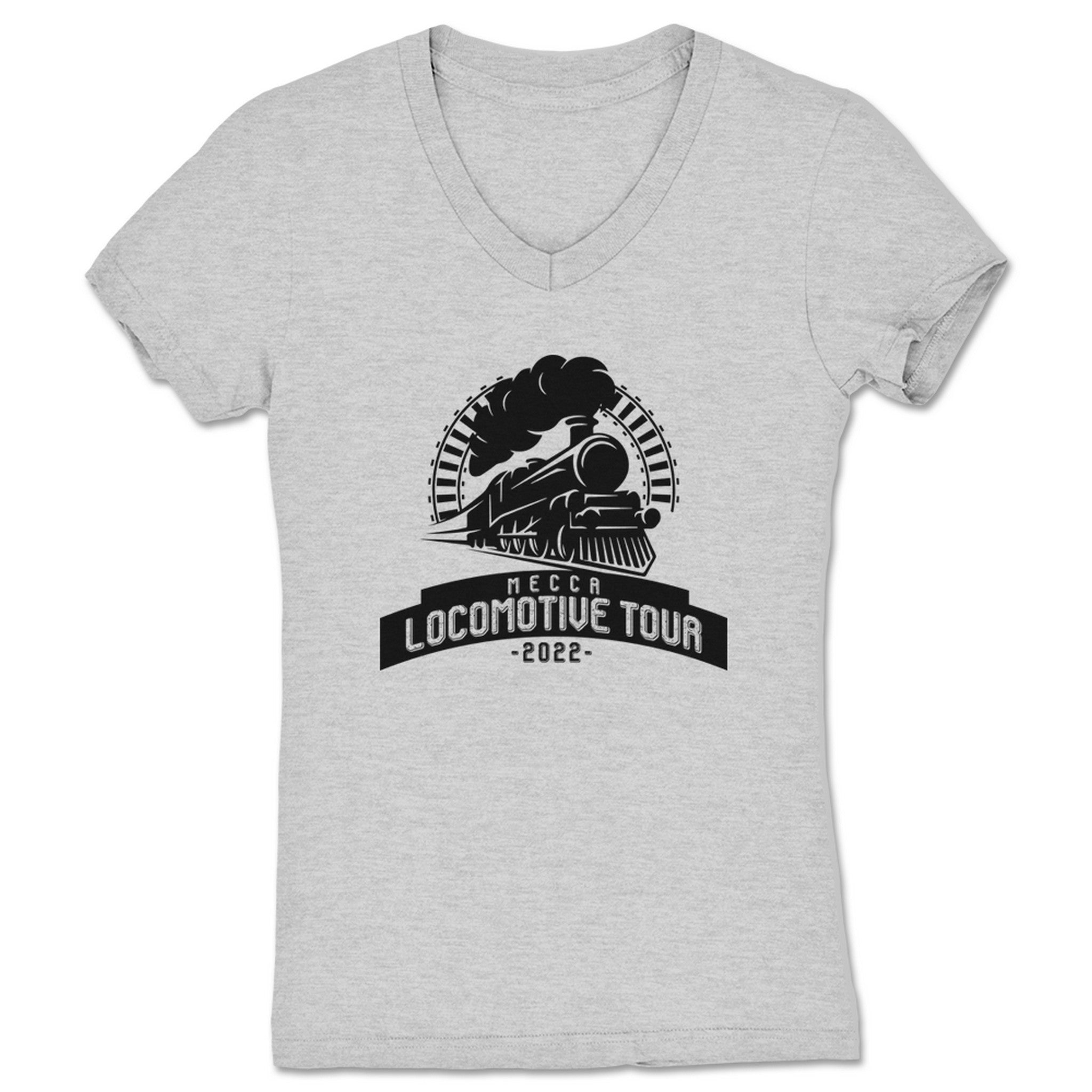 Brian Johnson Mecca Locomotive Tour 2022 Women's V-Neck Heather Grey