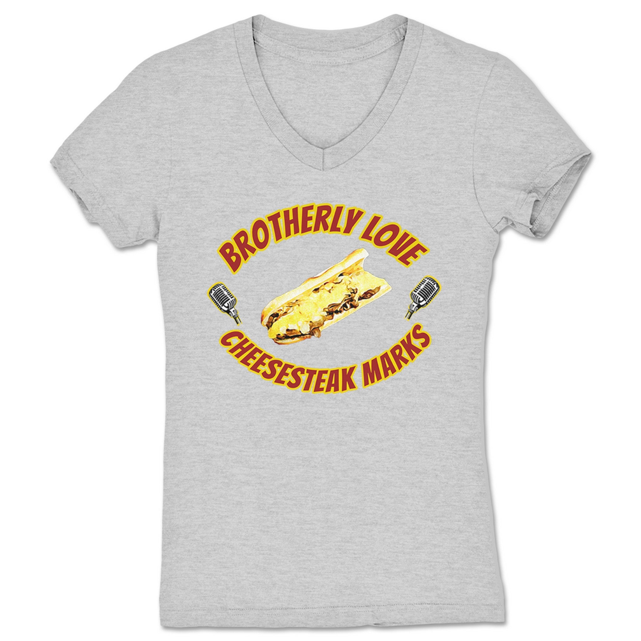Brotherly Love Wrestling Philly Cheesesteak Marks Women's V-Neck Heather Grey