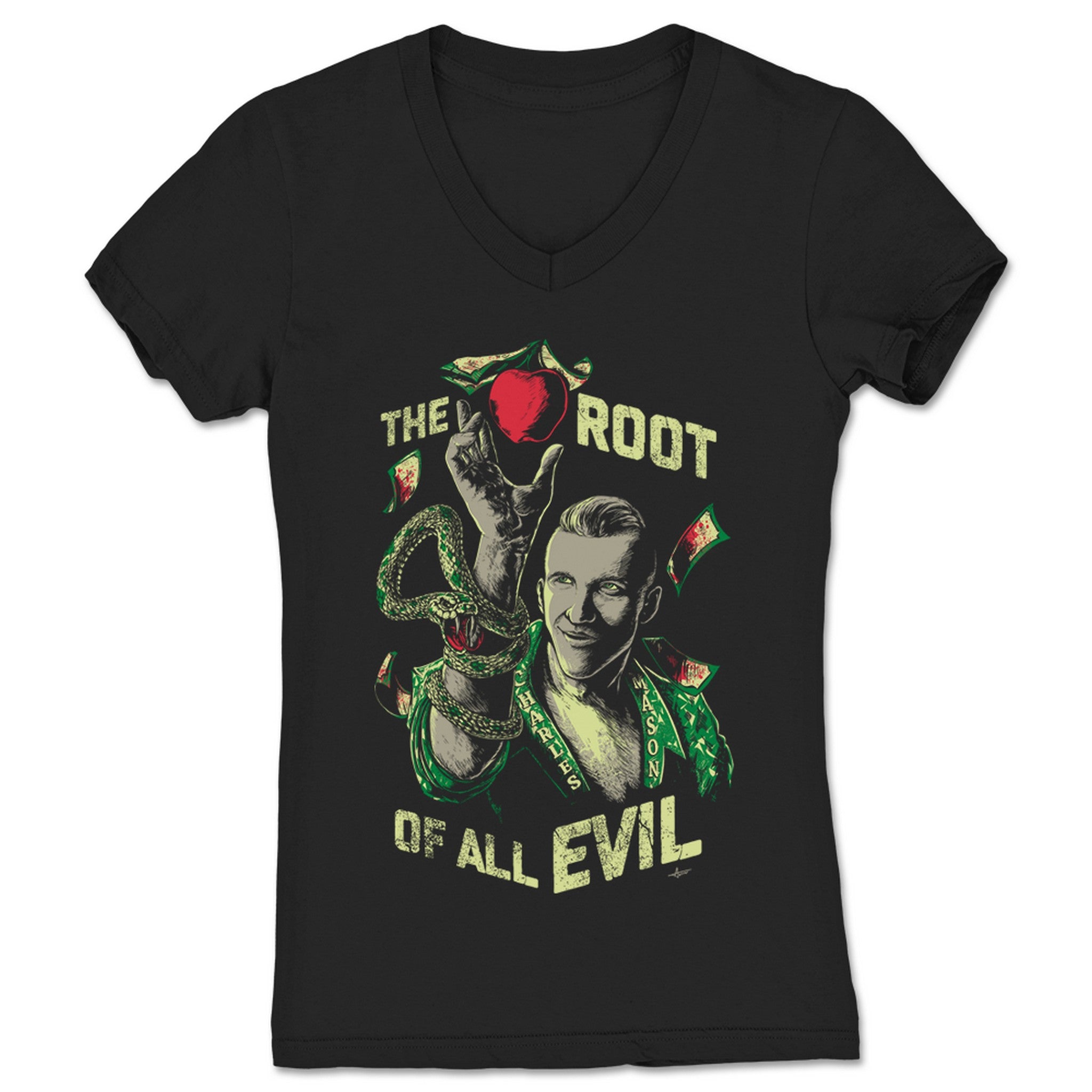 Charles Mason Root of All Evil Women's V-Neck Black