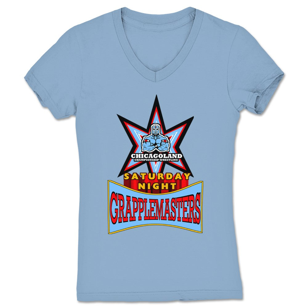 Chicagoland Championship Wrestling Saturday Night Grapple Masters Women's V-Neck Baby Blue