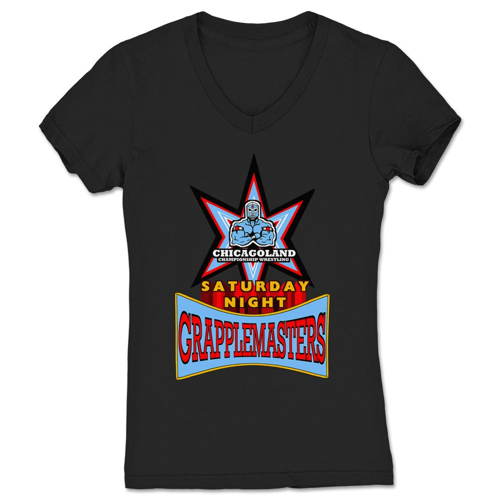 Chicagoland Championship Wrestling Saturday Night Grapple Masters Women's V-Neck Black