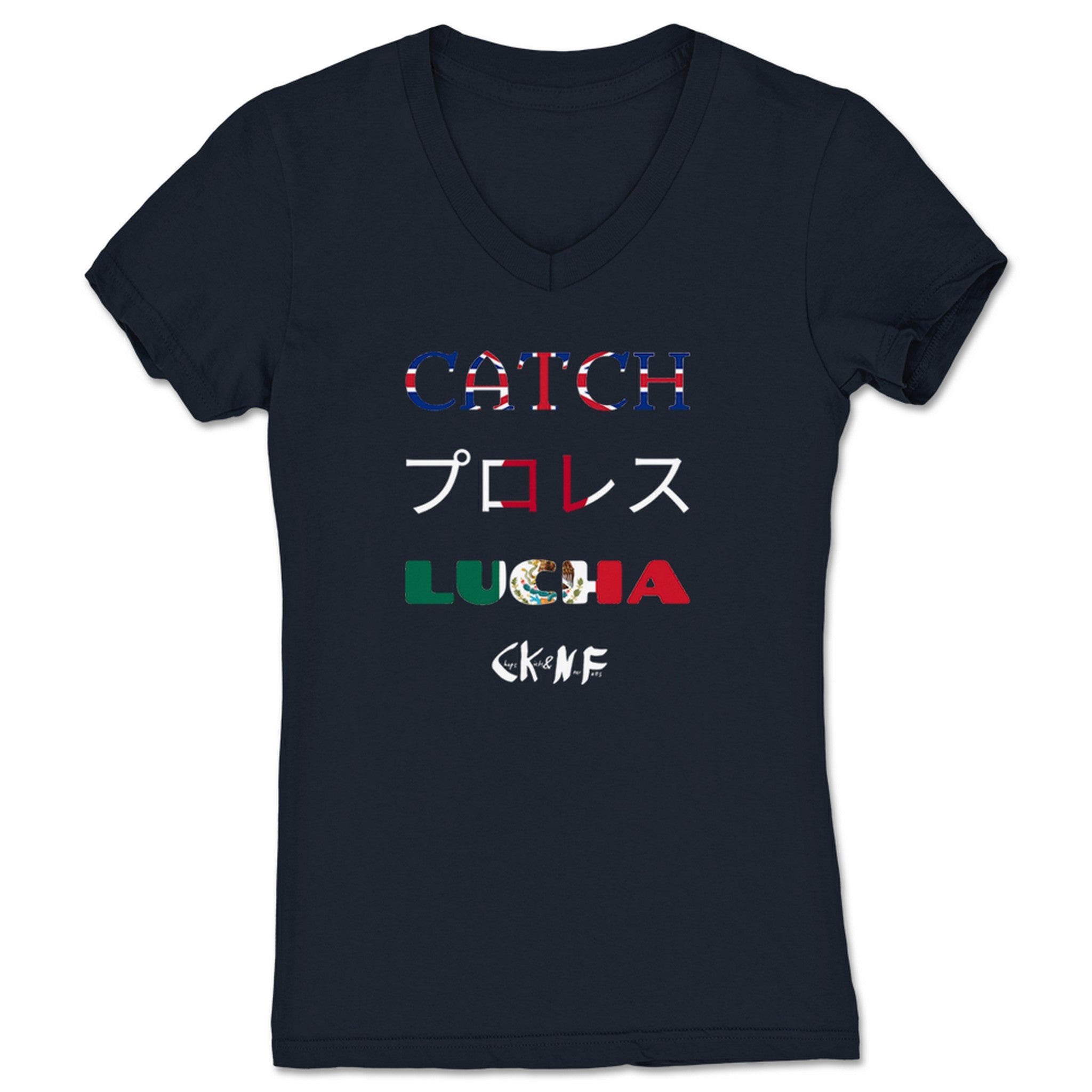Chops, Kicks, and Nearfalls Freedom for Immigrants Women's V-Neck Navy