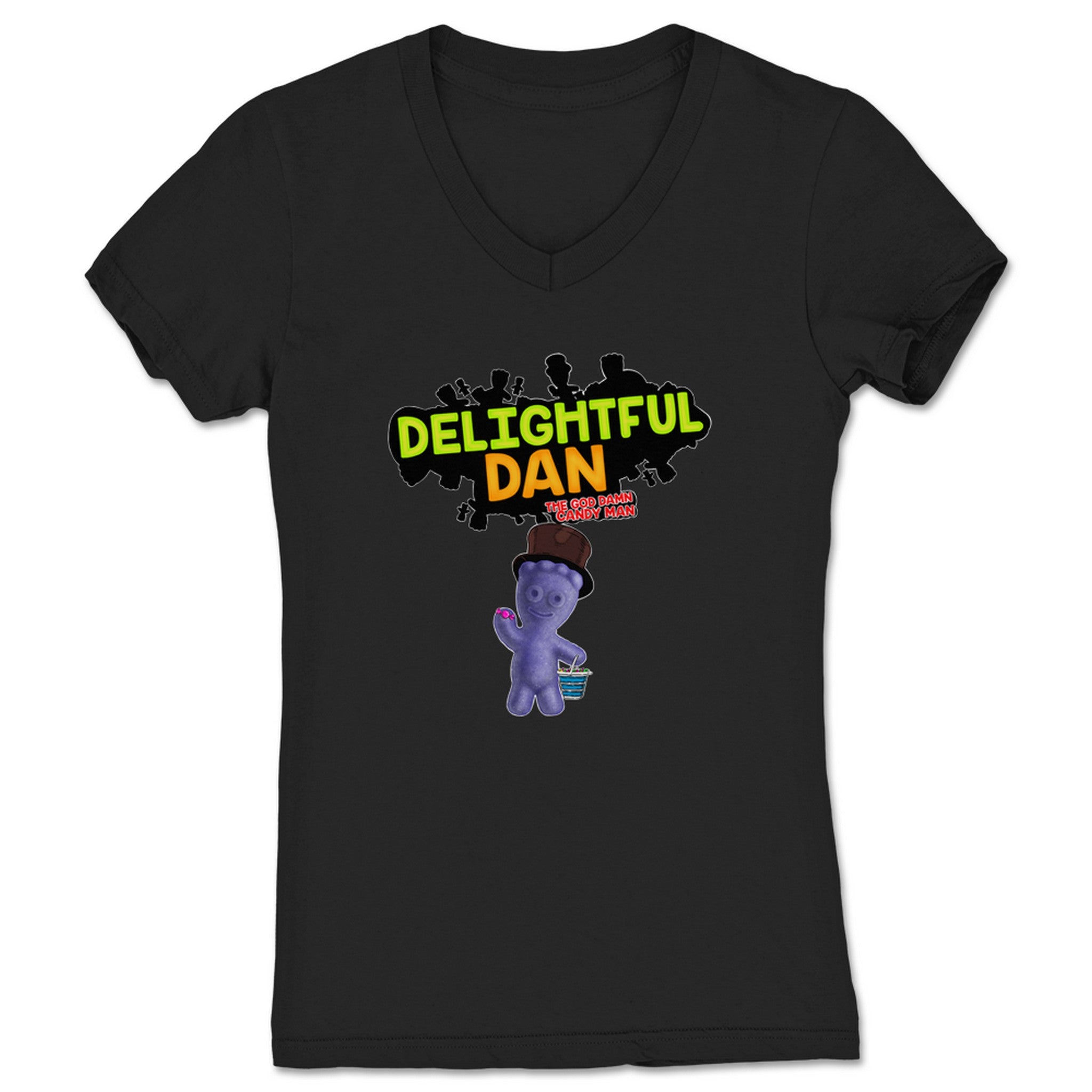 Delightful Dan the God Damn Candy Man God Damn Sour Patch Women's V-Neck Black