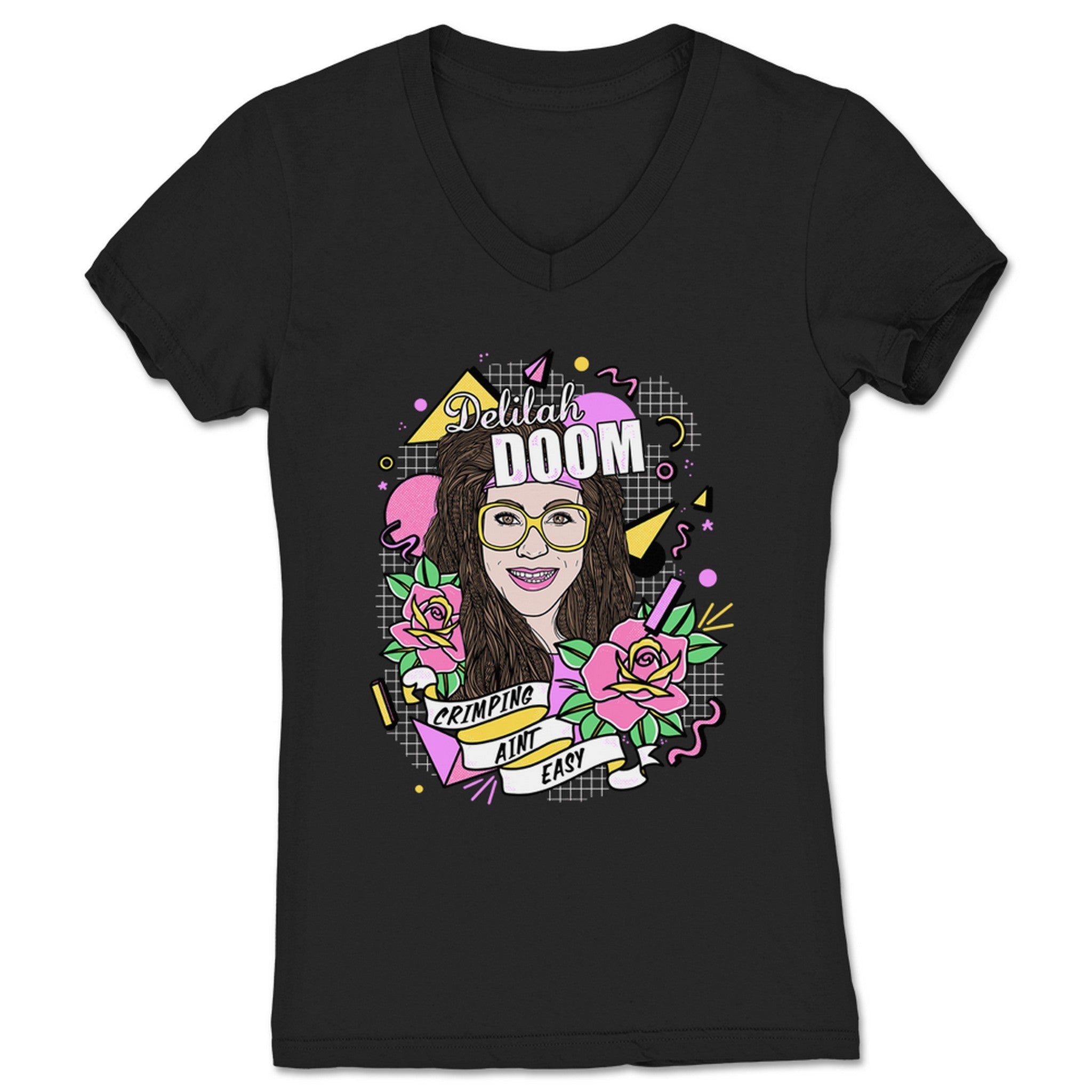 Delilah Doom Crimping Ain't Easy Women's V-Neck Black