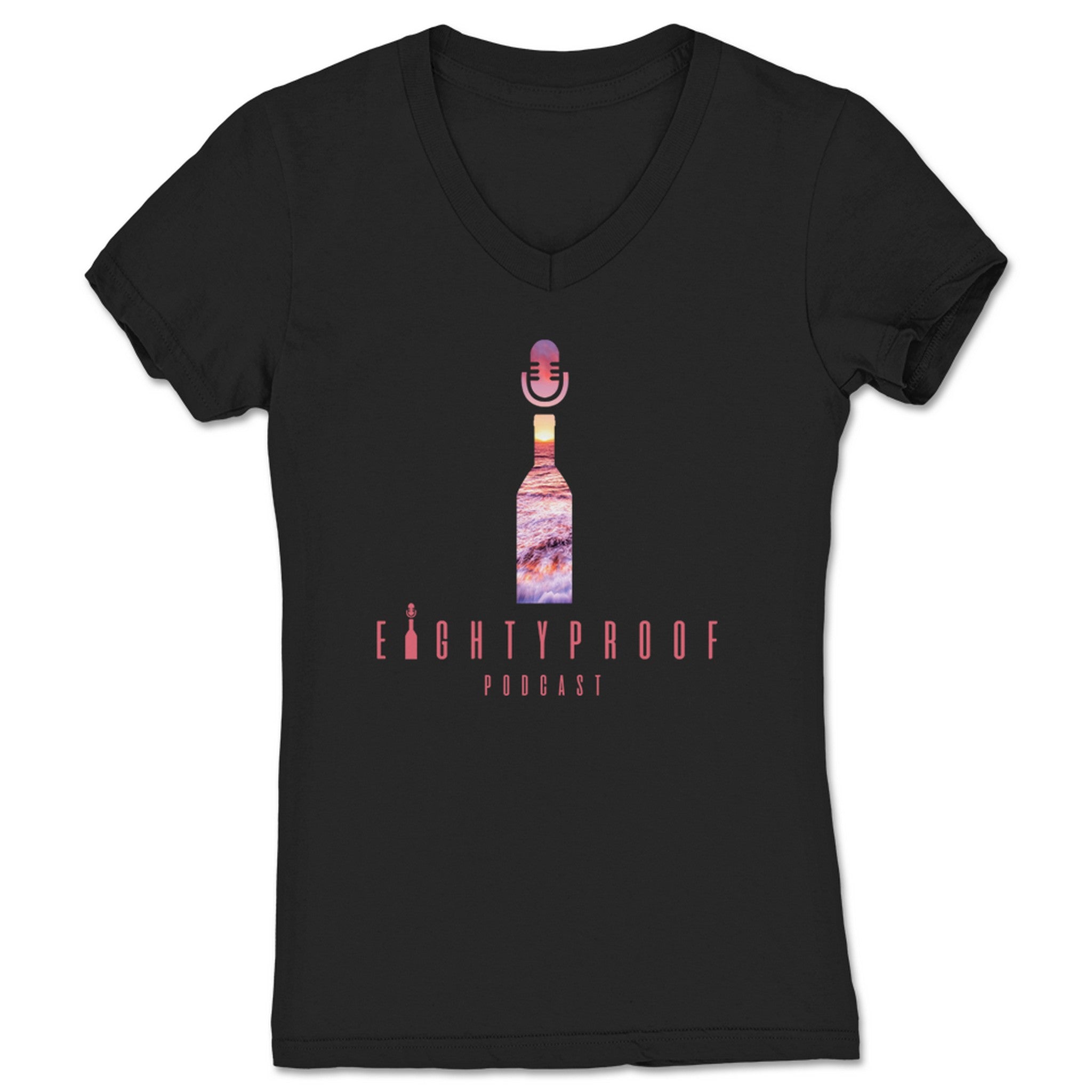 Eighty Proof Podcast Eightyproof Sunset Women's V-Neck Black