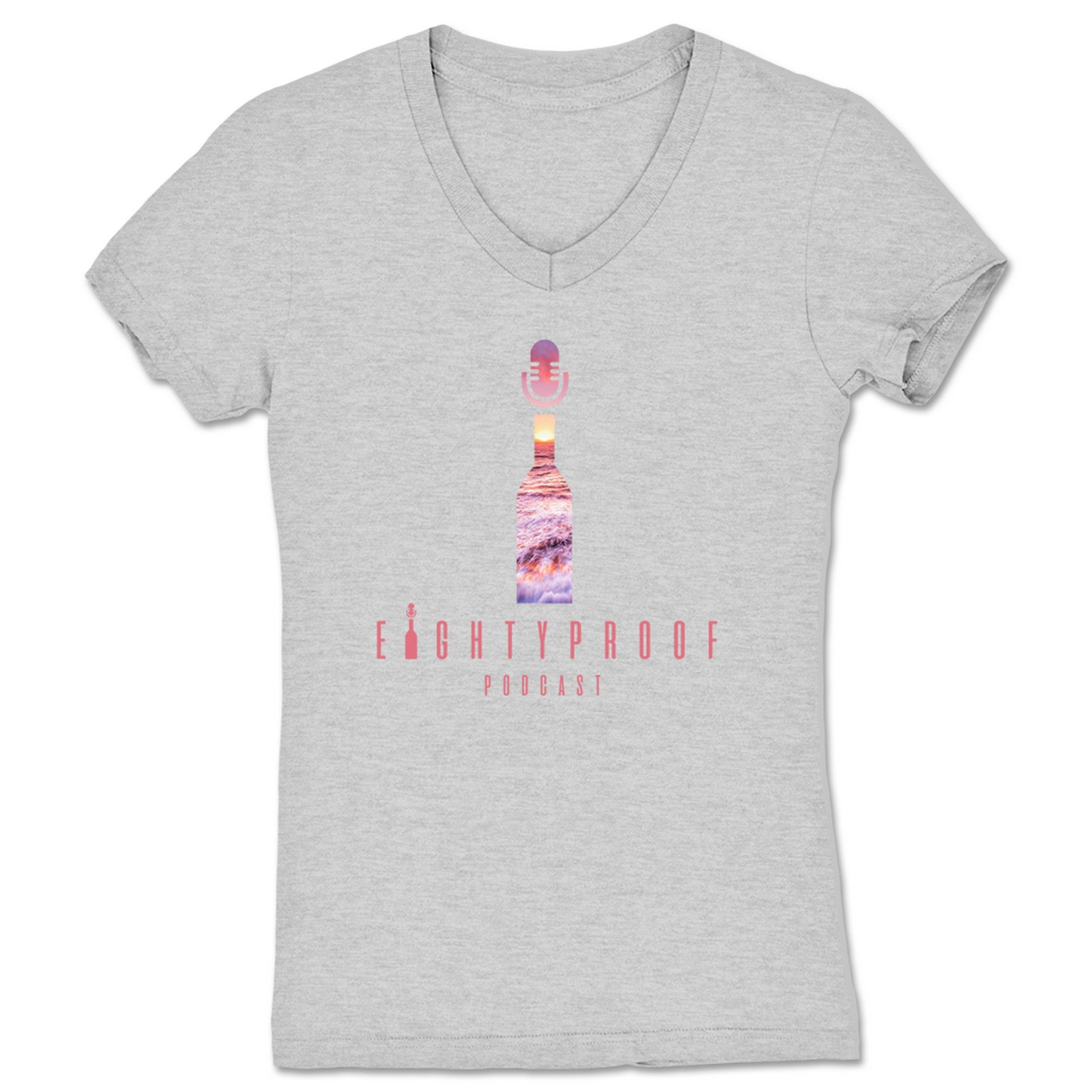 Eighty Proof Podcast Eightyproof Sunset Women's V-Neck Heather Grey