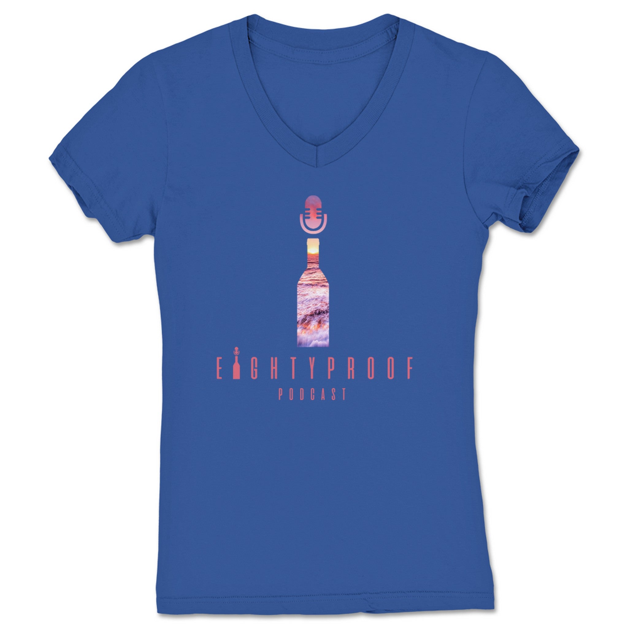 Eighty Proof Podcast Eightyproof Sunset Women's V-Neck Royal Blue