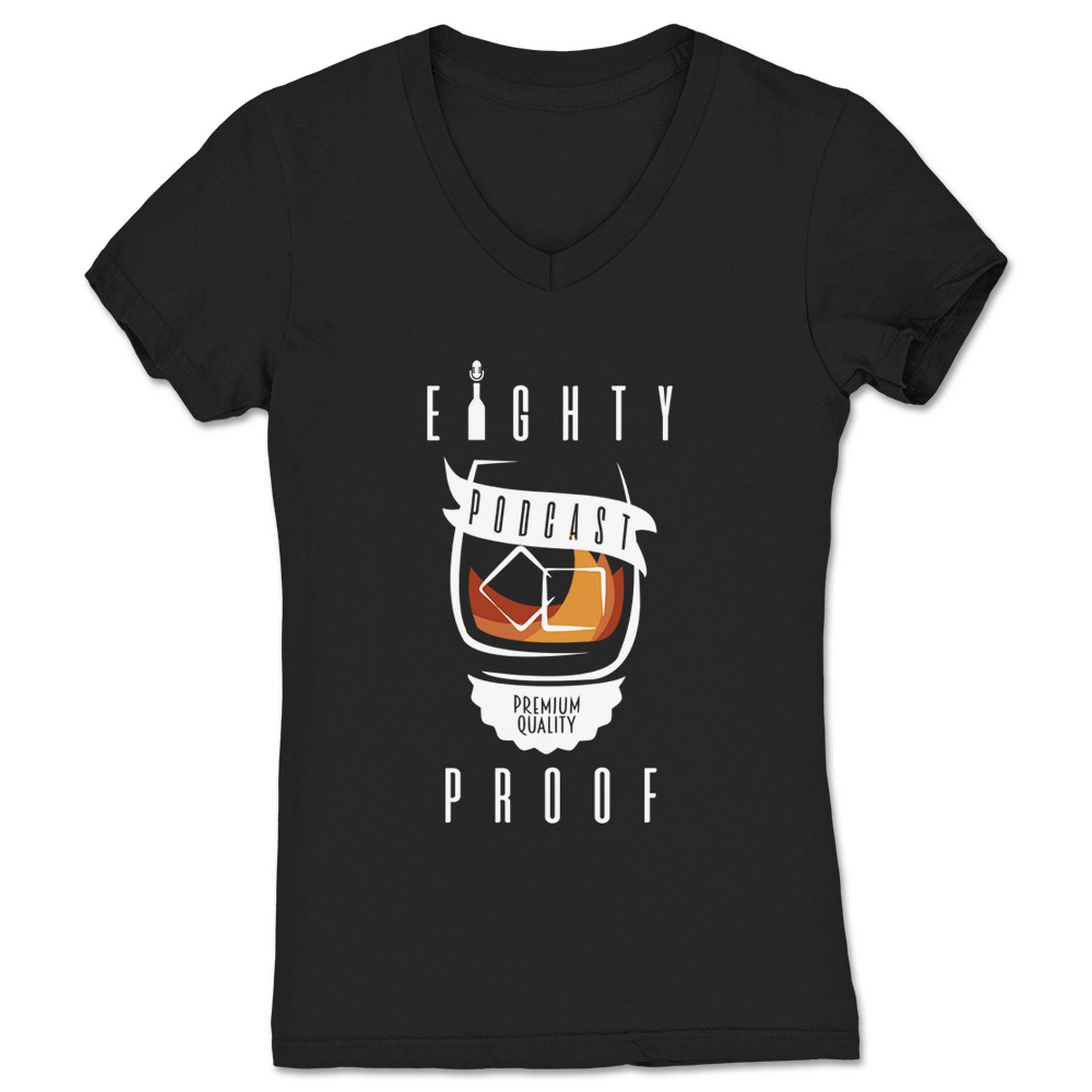 Eighty Proof Podcast Premium Quality Podcast Women's V-Neck Black