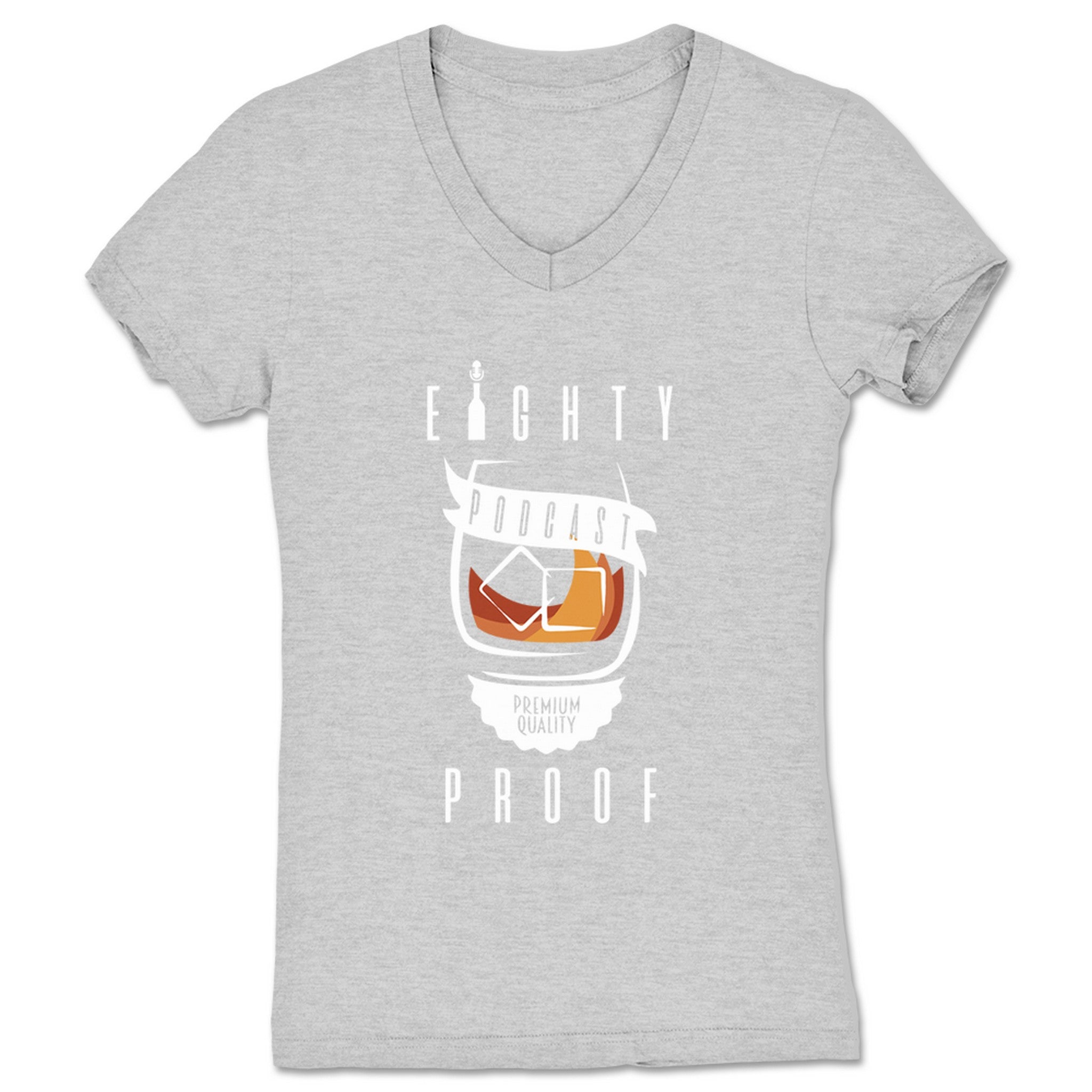 Eighty Proof Podcast Premium Quality Podcast Women's V-Neck Heather Grey