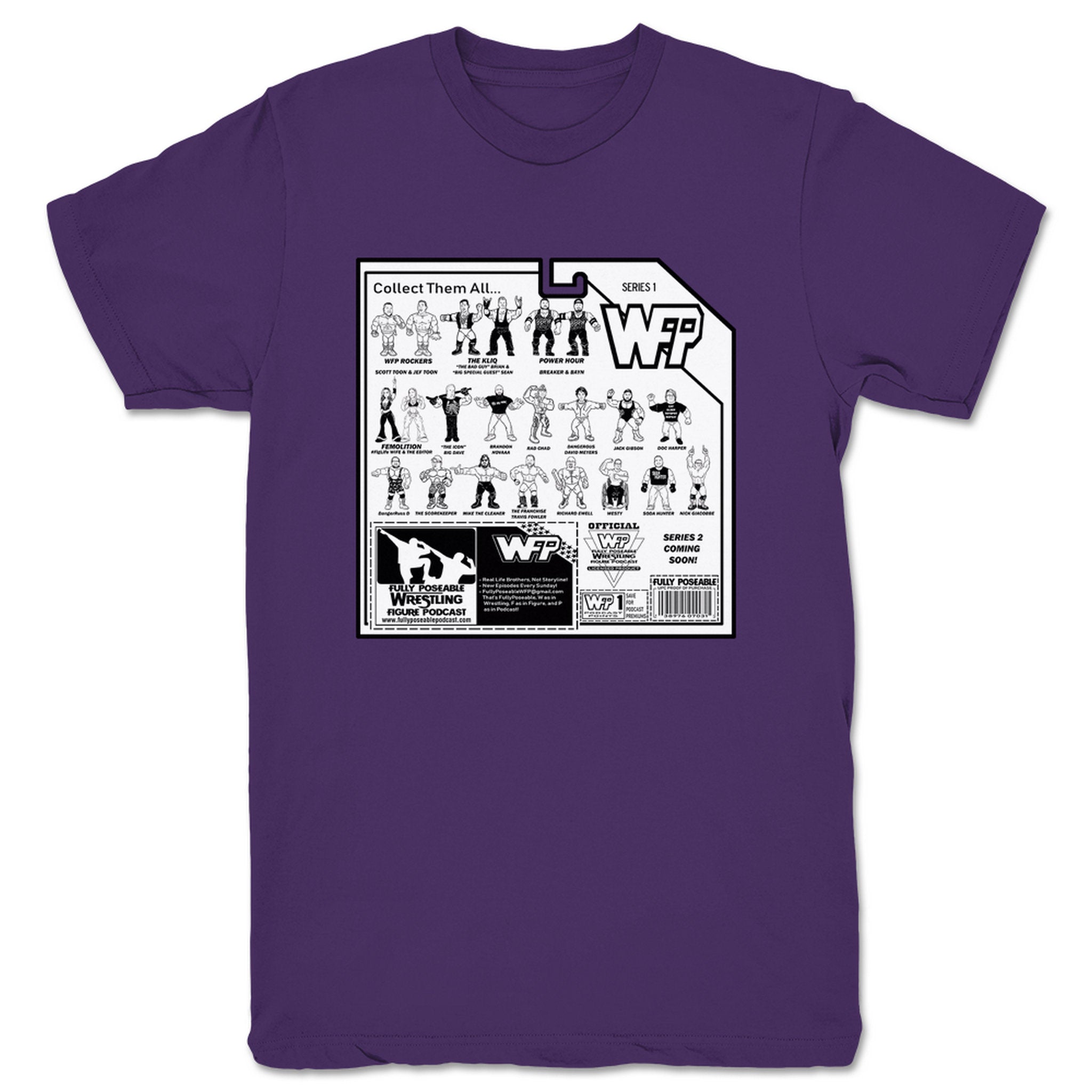 FullyPoseable Wrestling Figure Podcast Listener Card Back Series 1 Unisex Tee Purple