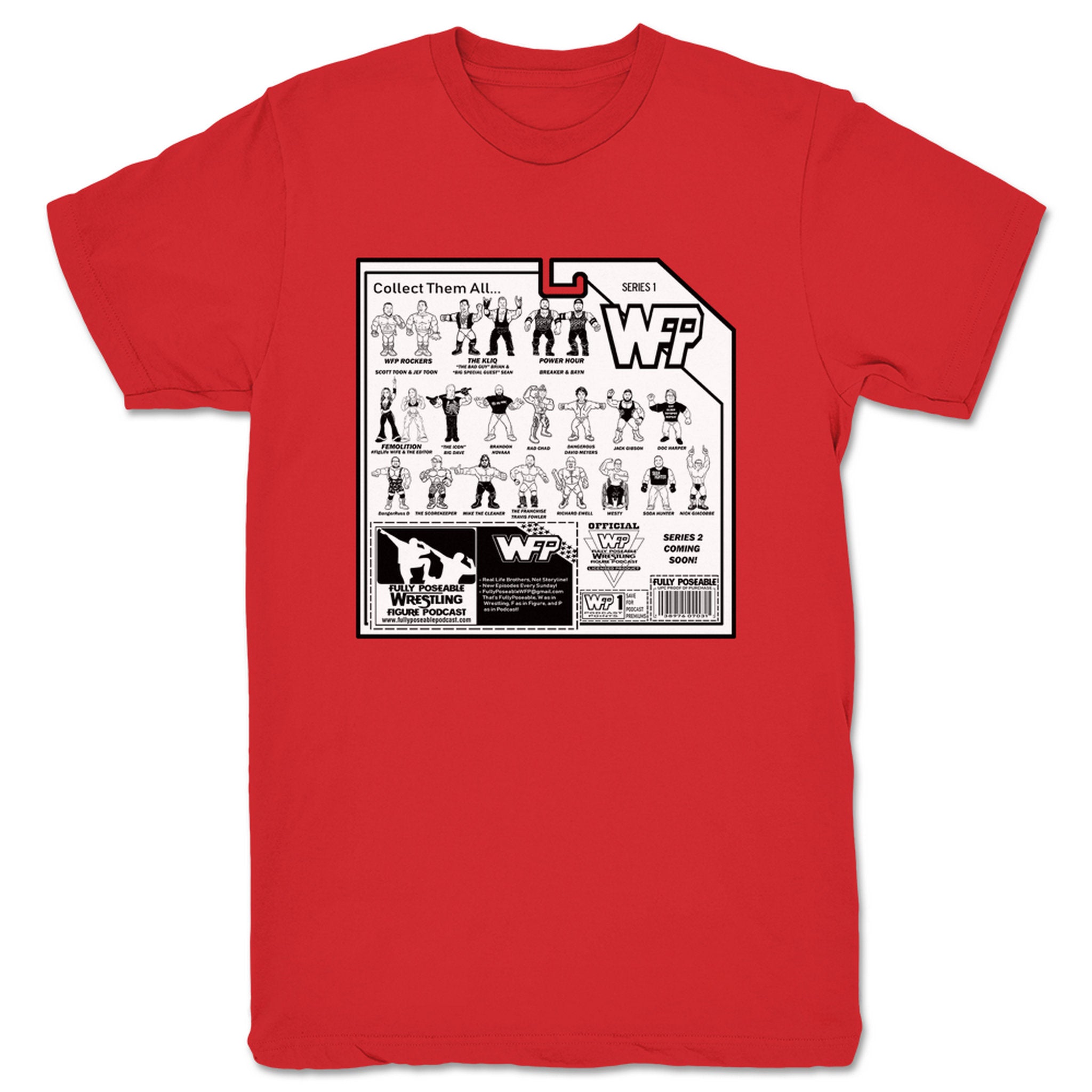 FullyPoseable Wrestling Figure Podcast Listener Card Back Series 1 Unisex Tee Red