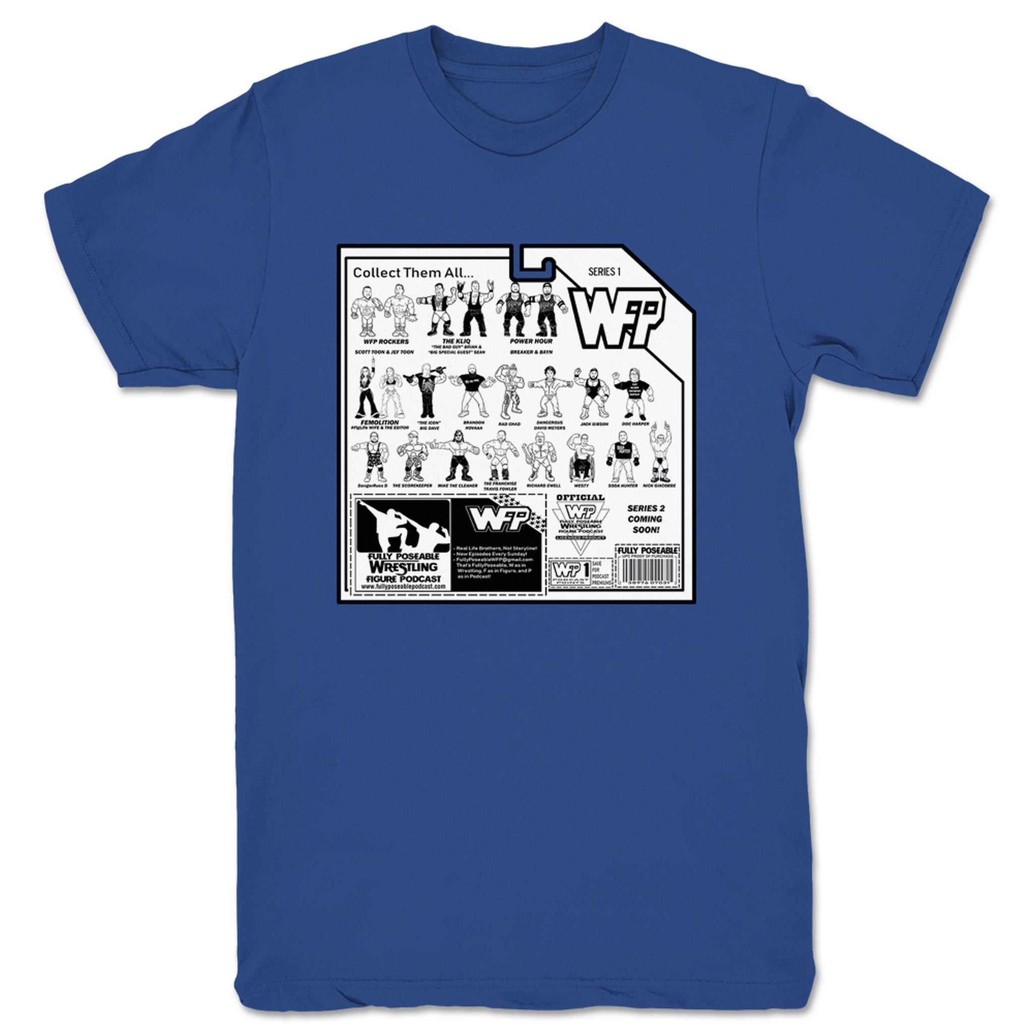 FullyPoseable Wrestling Figure Podcast Listener Card Back Series 1 Unisex Tee Royal Blue