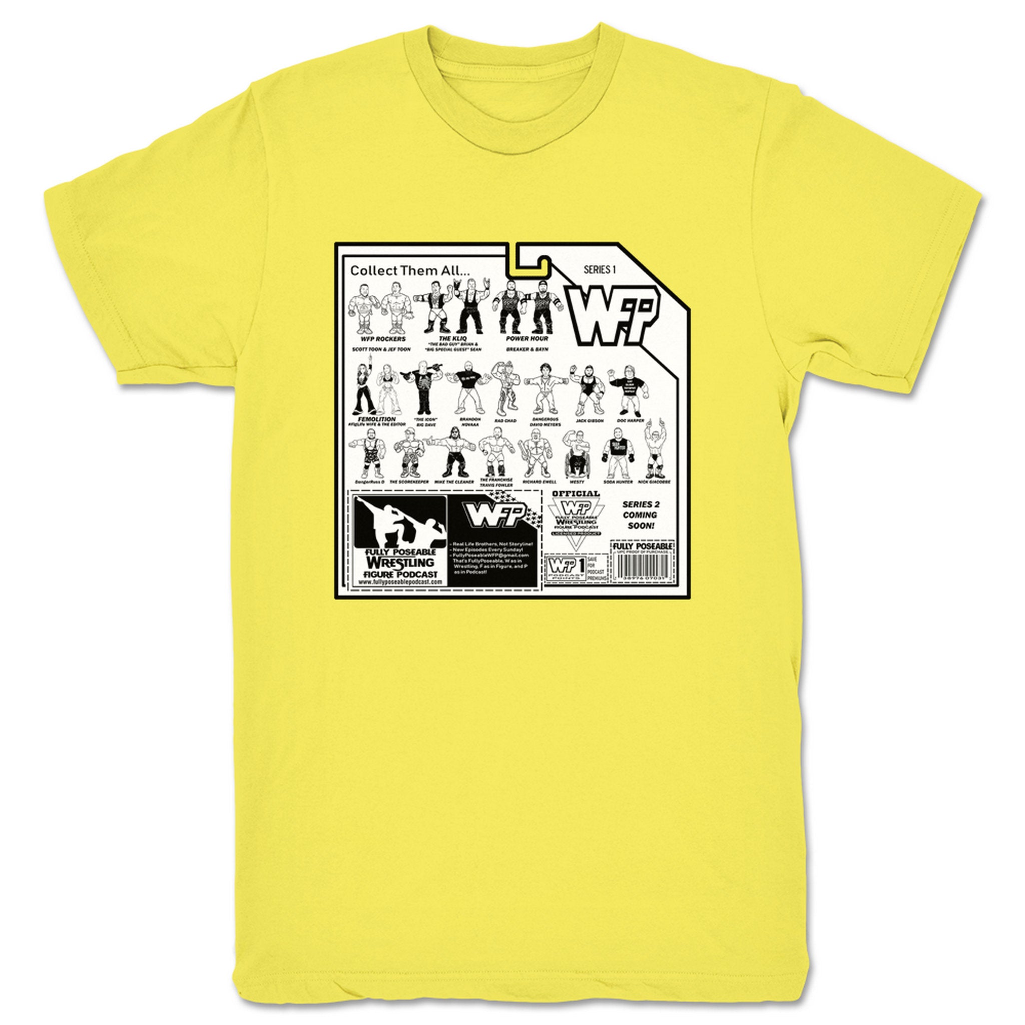 FullyPoseable Wrestling Figure Podcast Listener Card Back Series 1 Unisex Tee Yellow