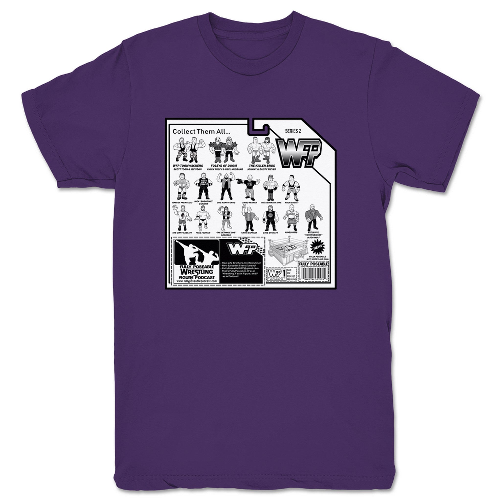 FullyPoseable Wrestling Figure Podcast Listener Card Back Series 2 Unisex Tee Purple