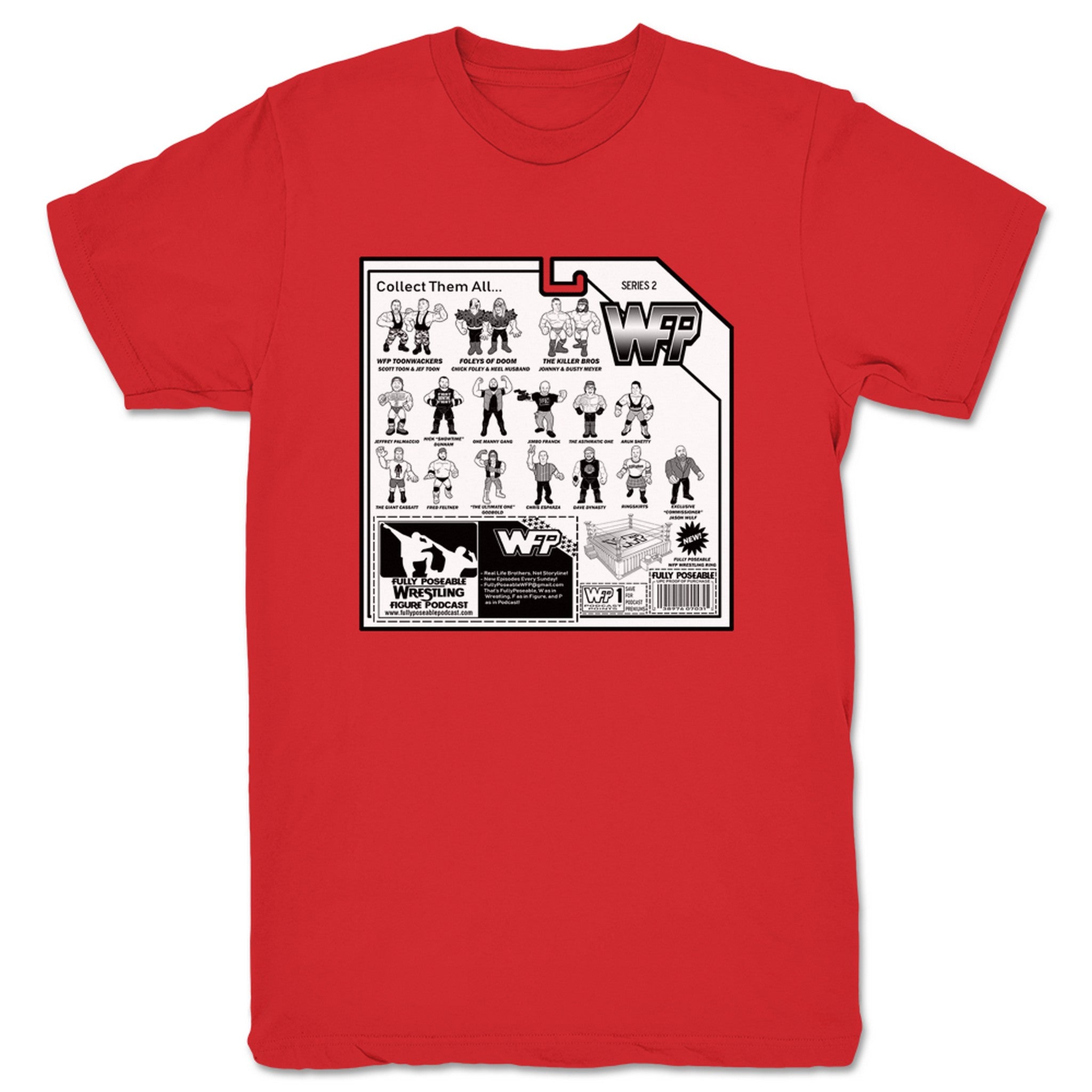 FullyPoseable Wrestling Figure Podcast Listener Card Back Series 2 Unisex Tee Red