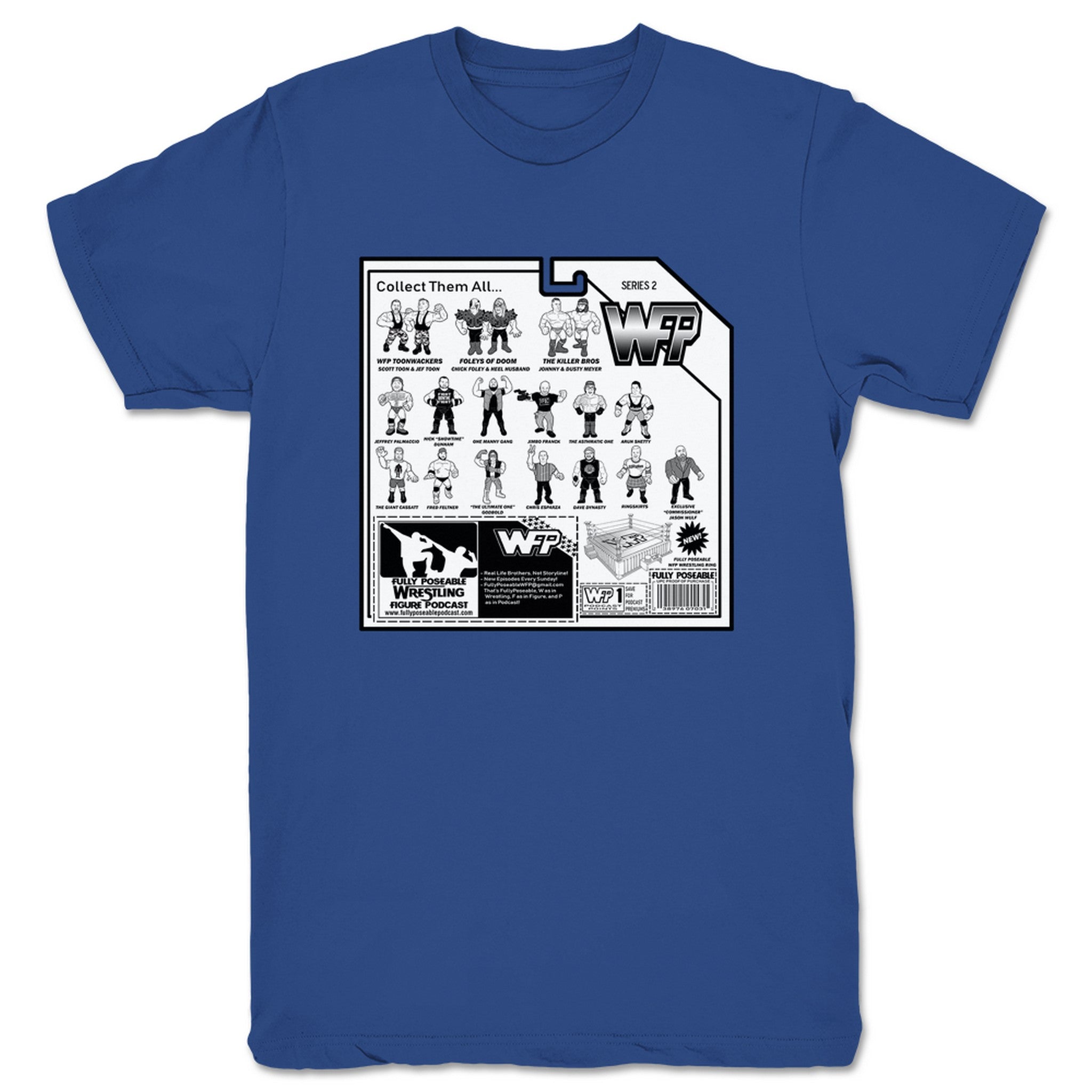 FullyPoseable Wrestling Figure Podcast Listener Card Back Series 2 Unisex Tee Royal Blue