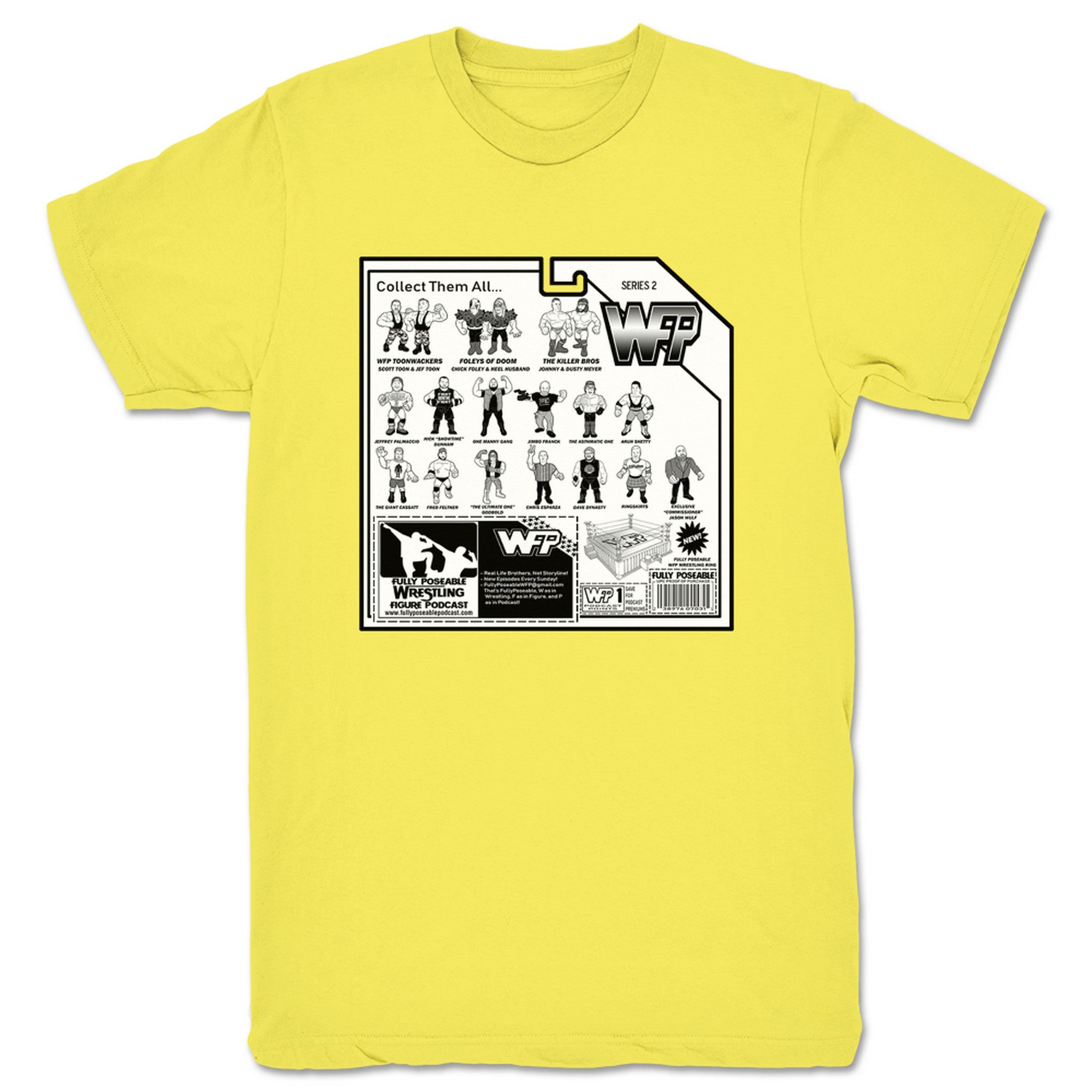 FullyPoseable Wrestling Figure Podcast Listener Card Back Series 2 Unisex Tee Yellow