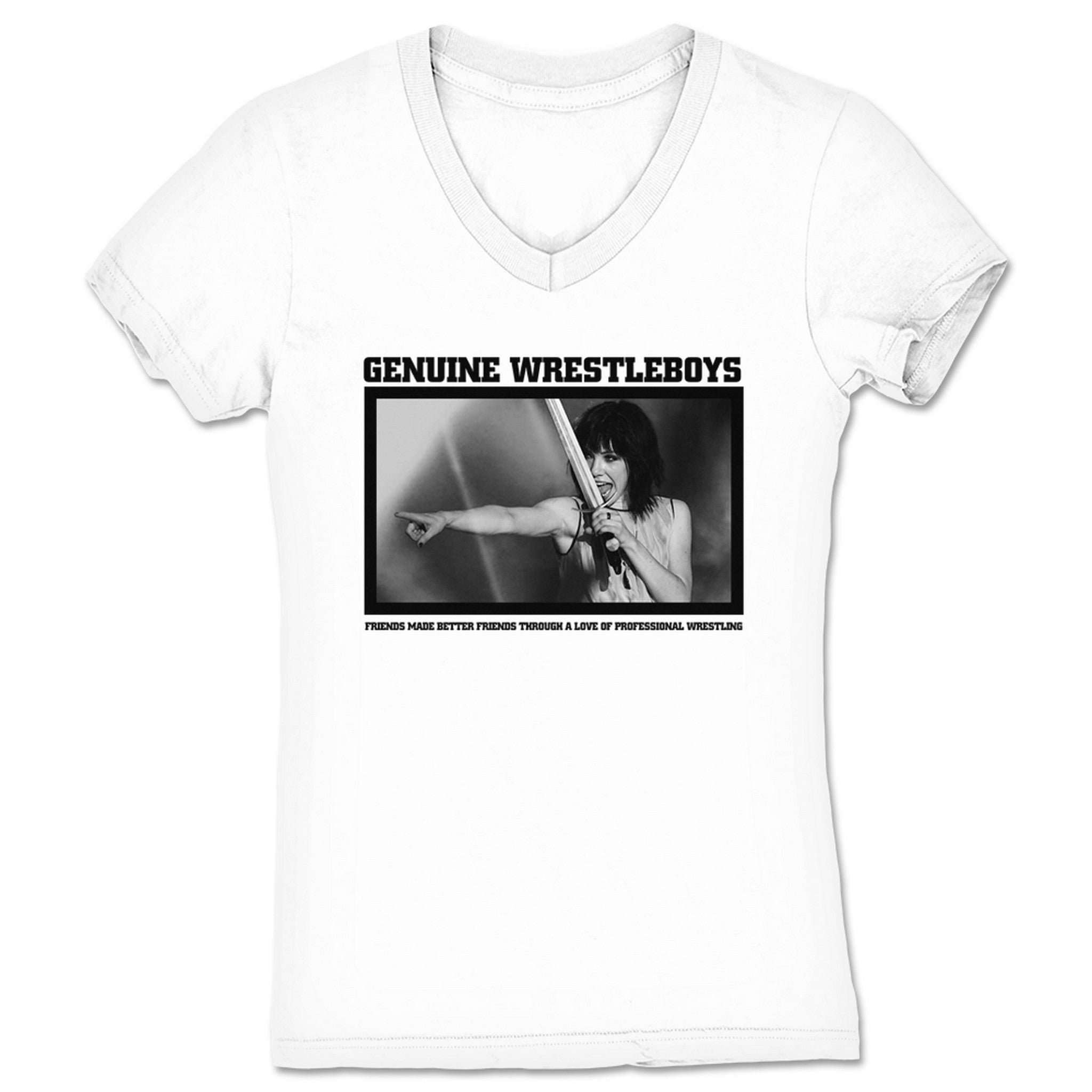 Genuine Wrestleboys Podcast Give Wrestleboys a Sword Women's V-Neck White