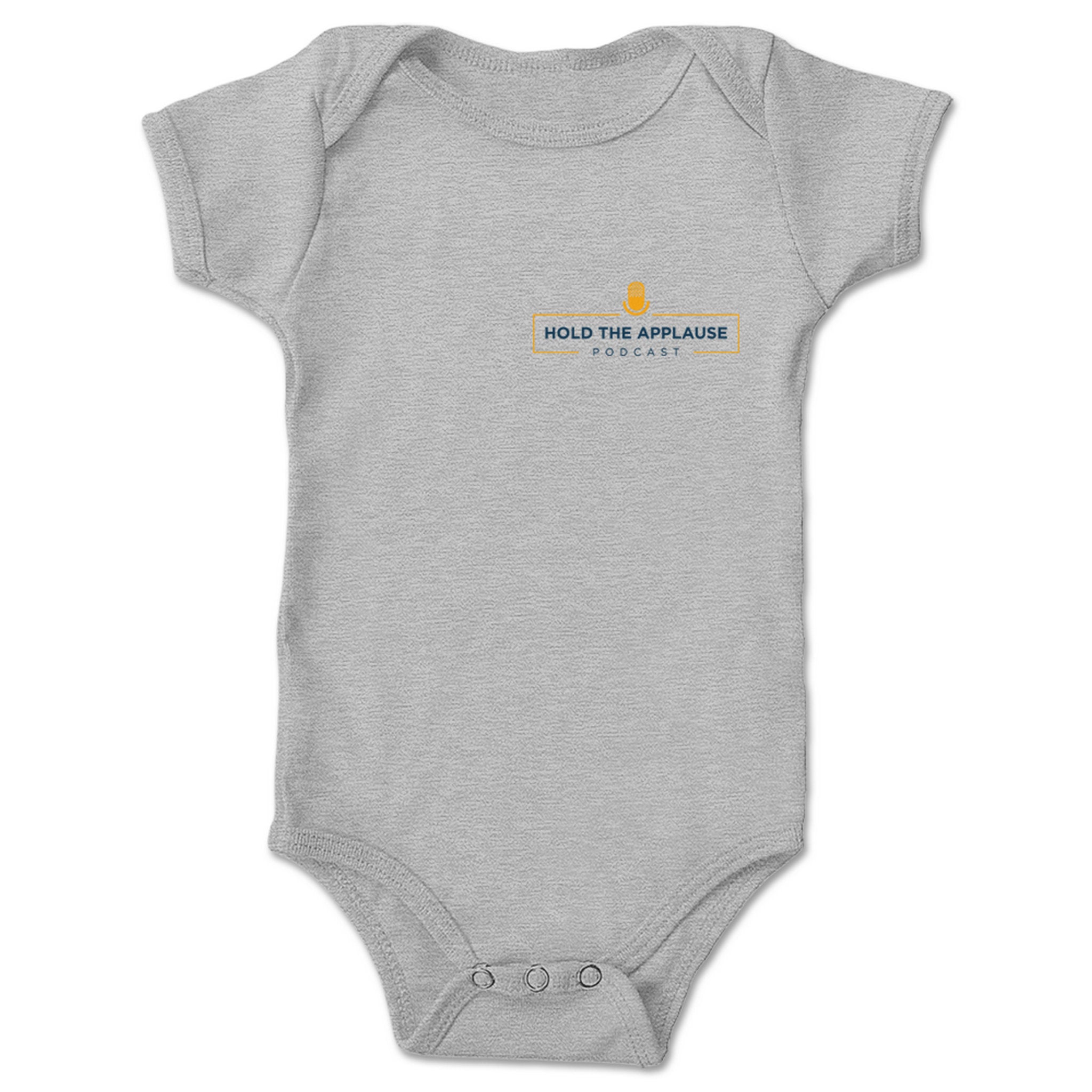 Hold the Applause Podcast Classic Logo Infant Onesie Heather Grey