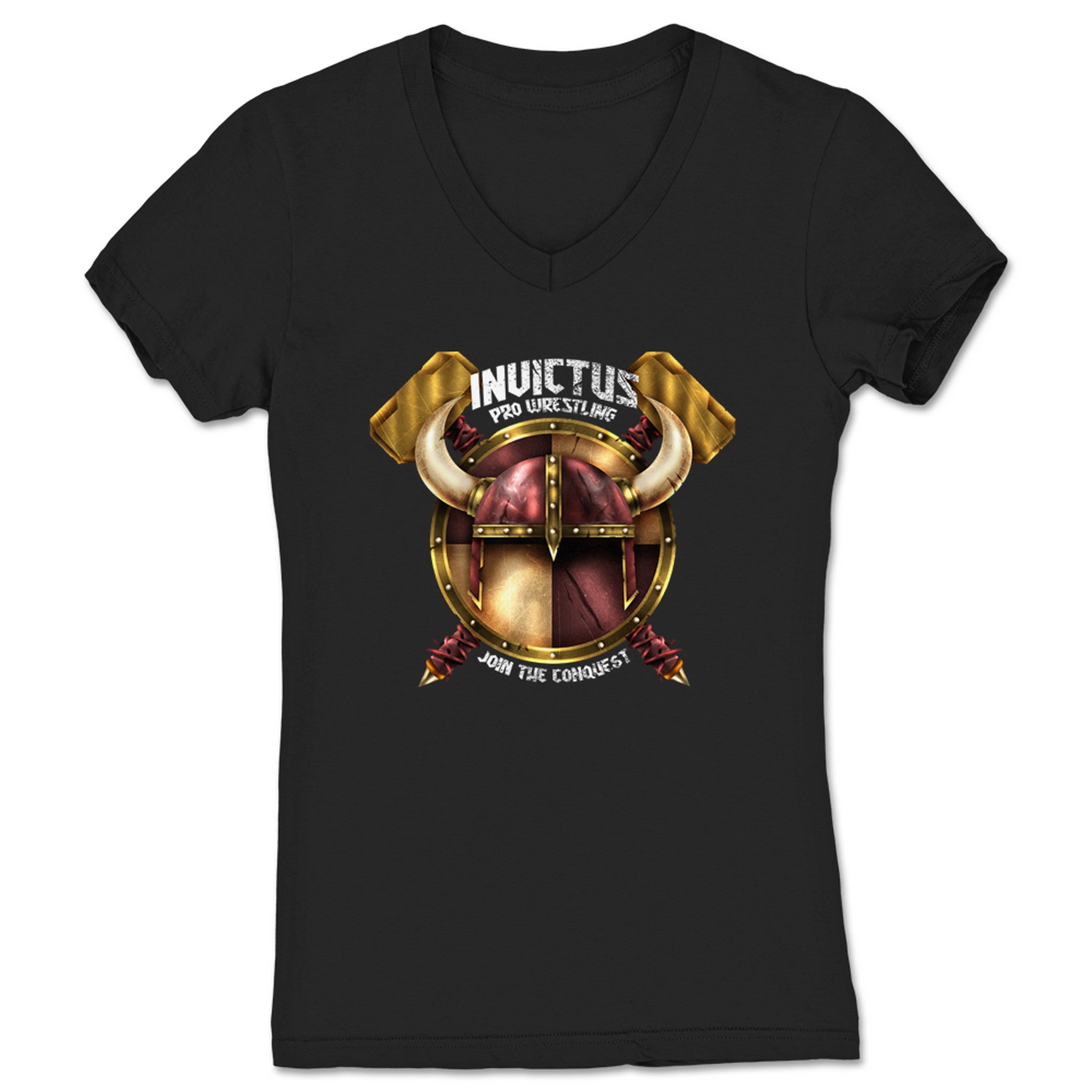 Invictus Pro Wrestling Viking Join the Conquest Women's V-Neck Black