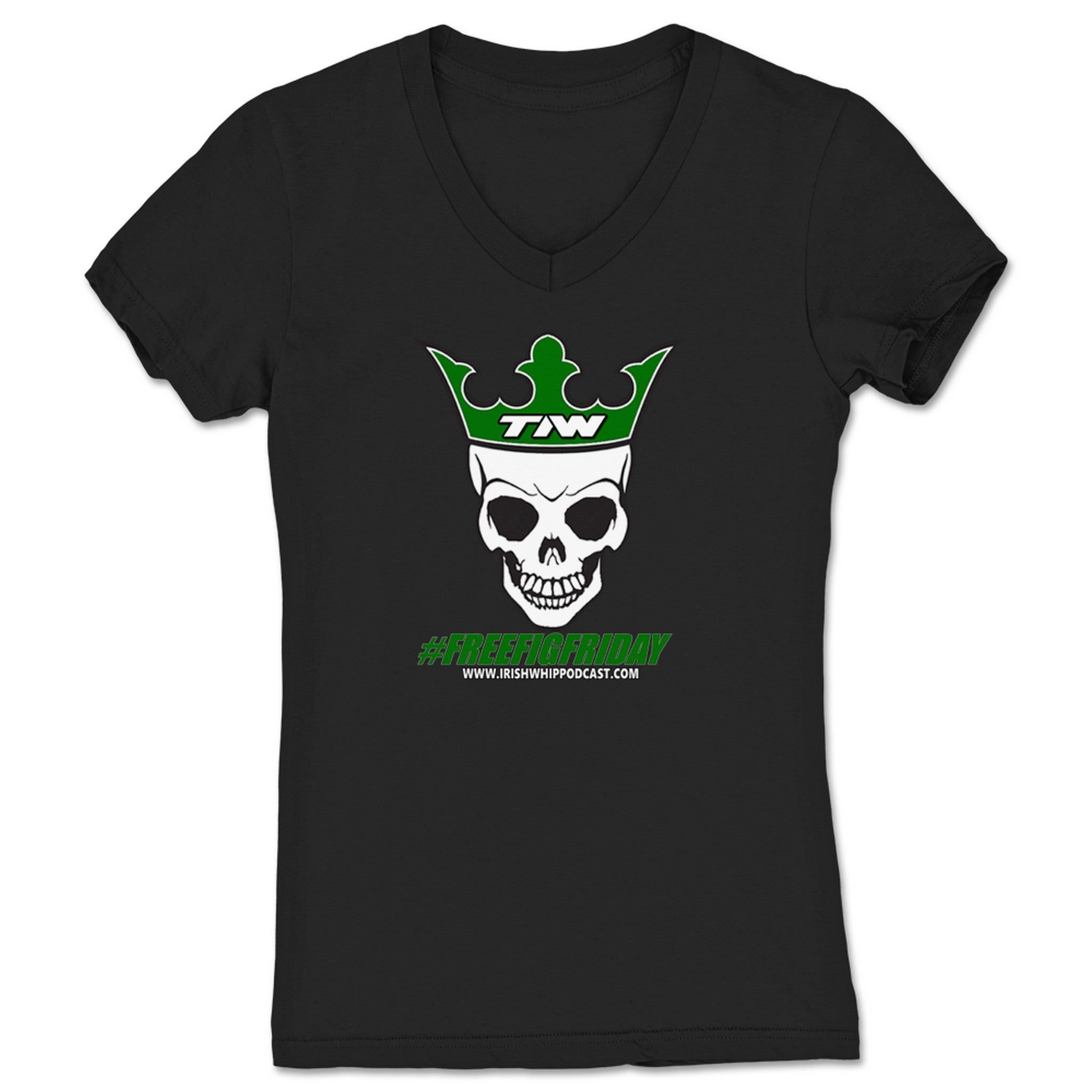 Irish Whip Podcast Skull TIW FFF Women's V-Neck Black