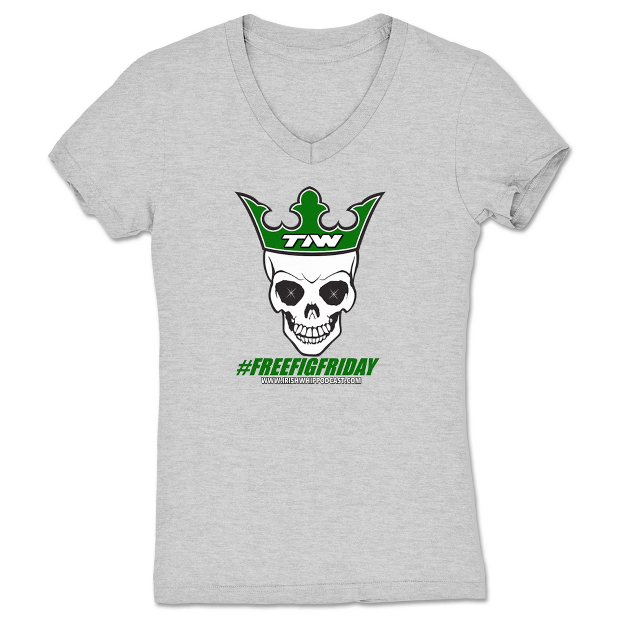 Irish Whip Podcast Skull TIW FFF Women's V-Neck Heather Grey
