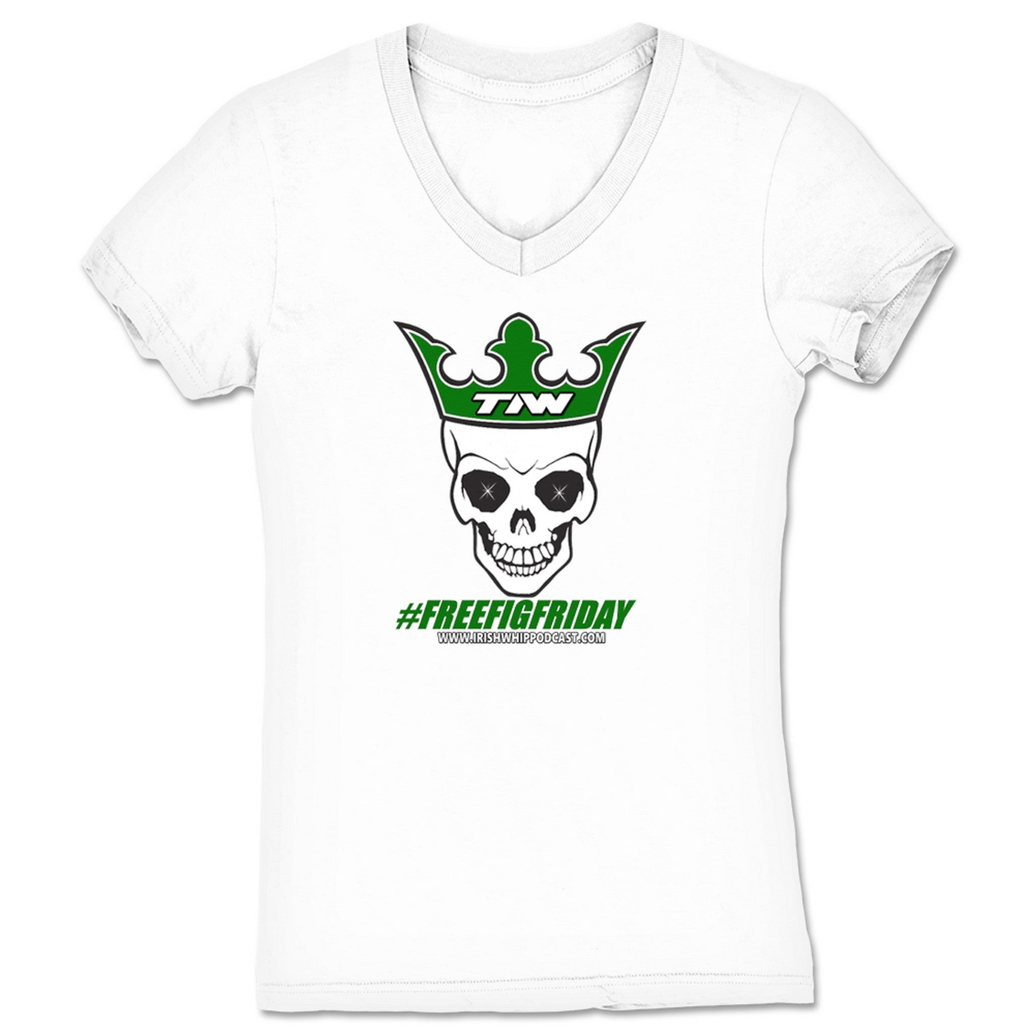 Irish Whip Podcast Skull TIW FFF Women's V-Neck White