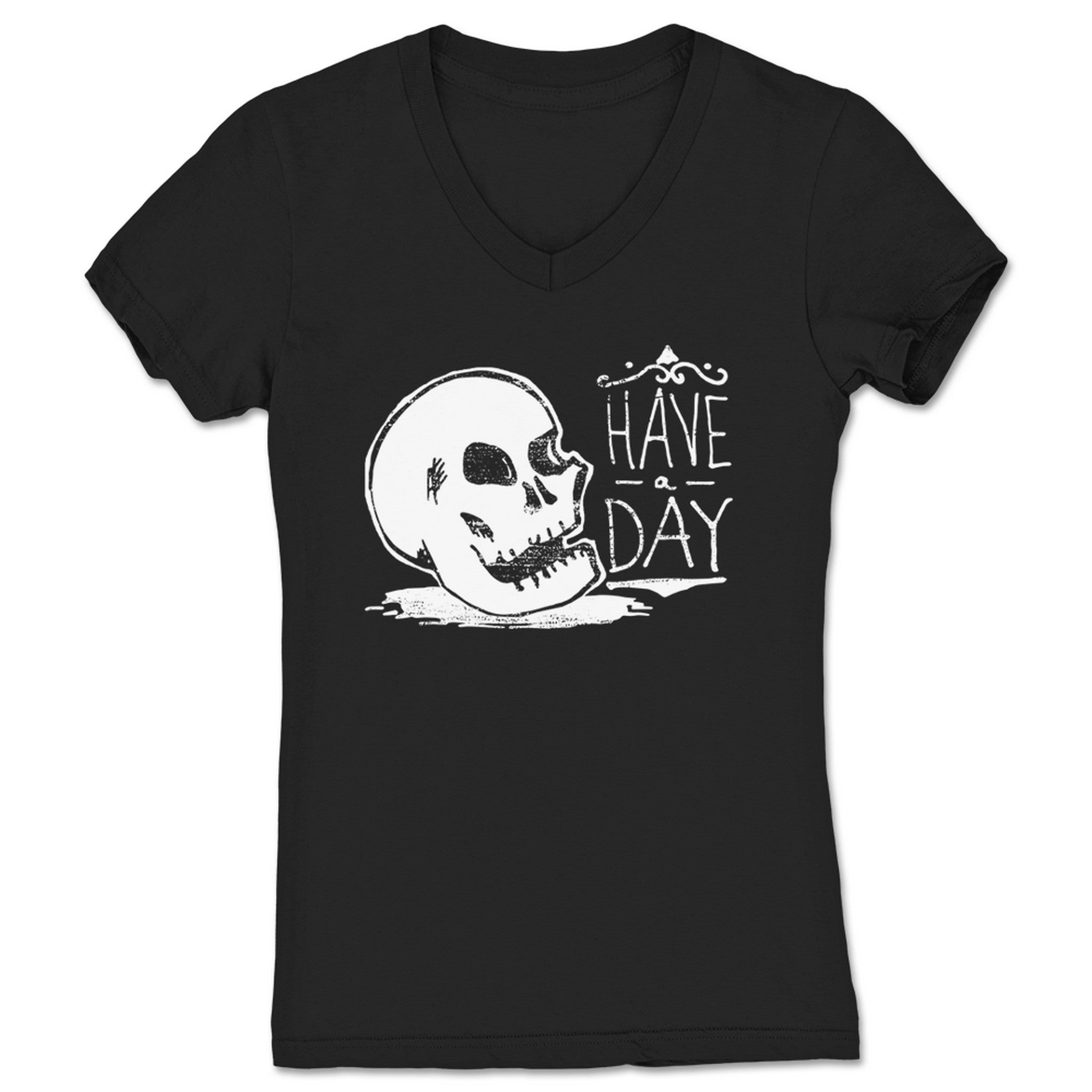 JZ Designs Have a Day Women's V-Neck Black (w/ White Print)