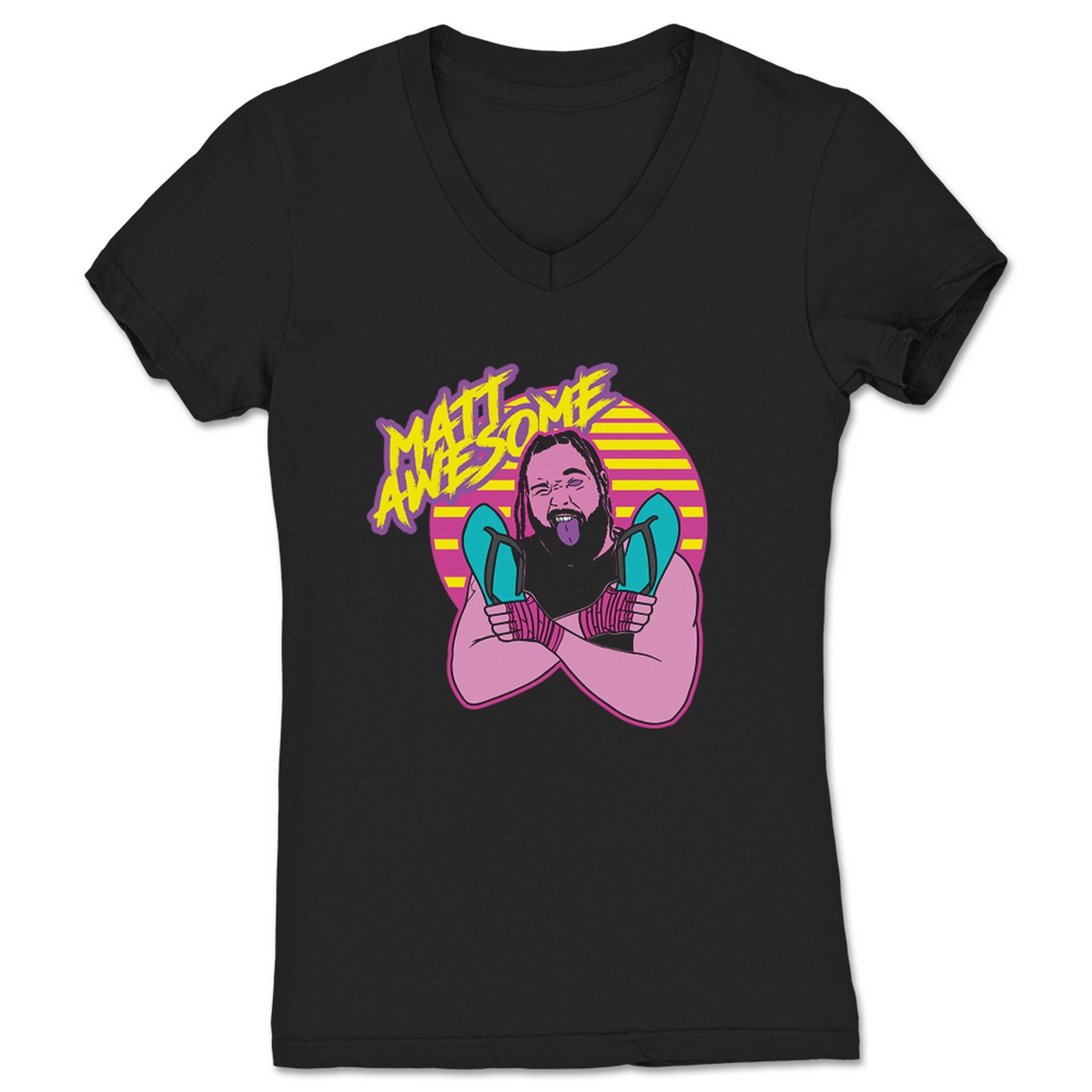 Matt Awesome Chancla Style Retro Women's V-Neck Black