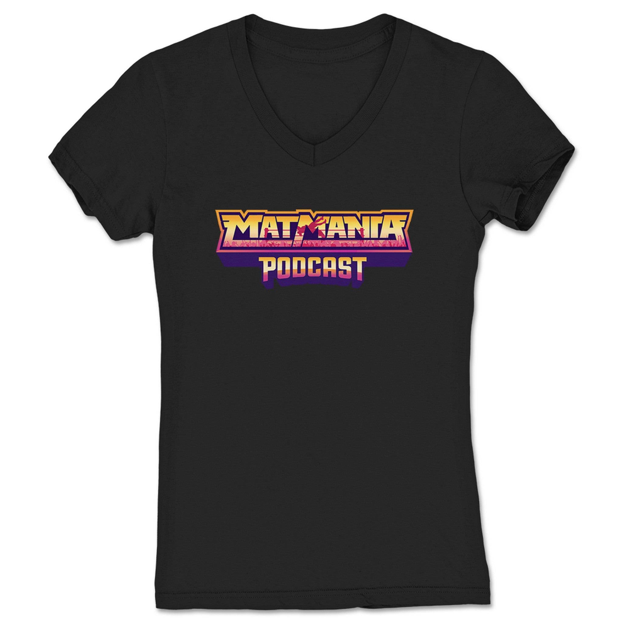 Mega Ran Mat Mania Podcast Women's V-Neck Black