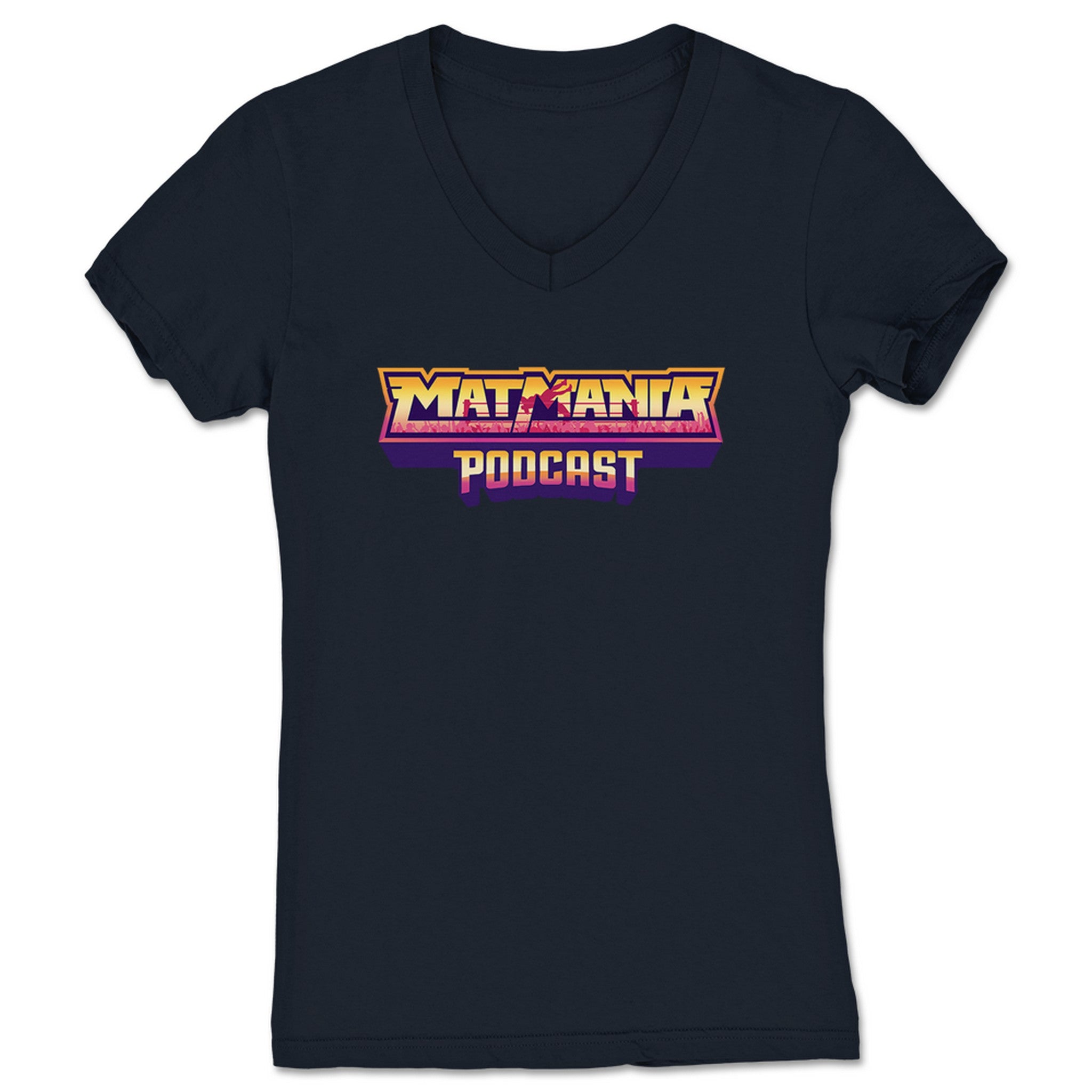 Mega Ran Mat Mania Podcast Women's V-Neck Navy