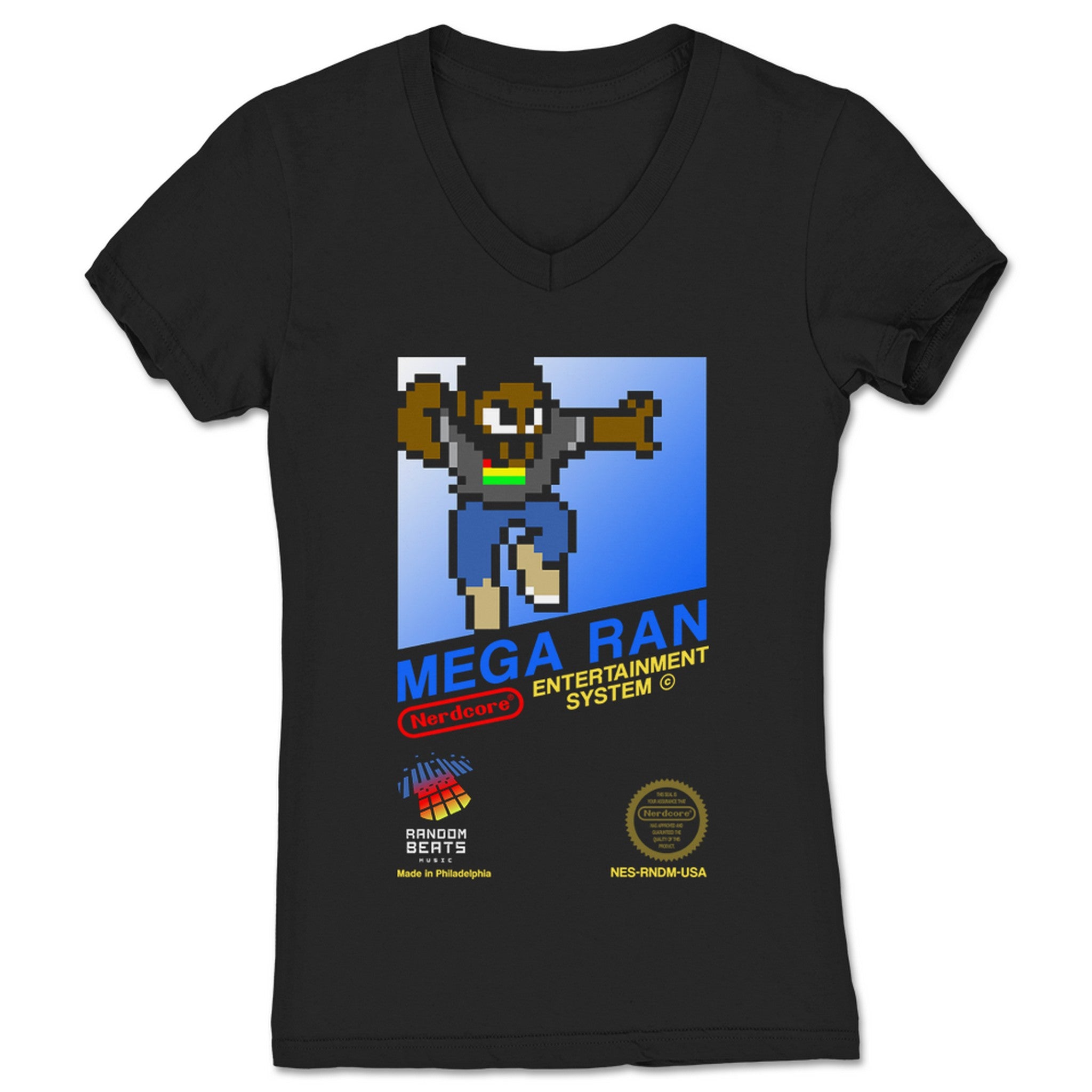 Mega Ran Mega Ran Entertainment System Women's V-Neck Black