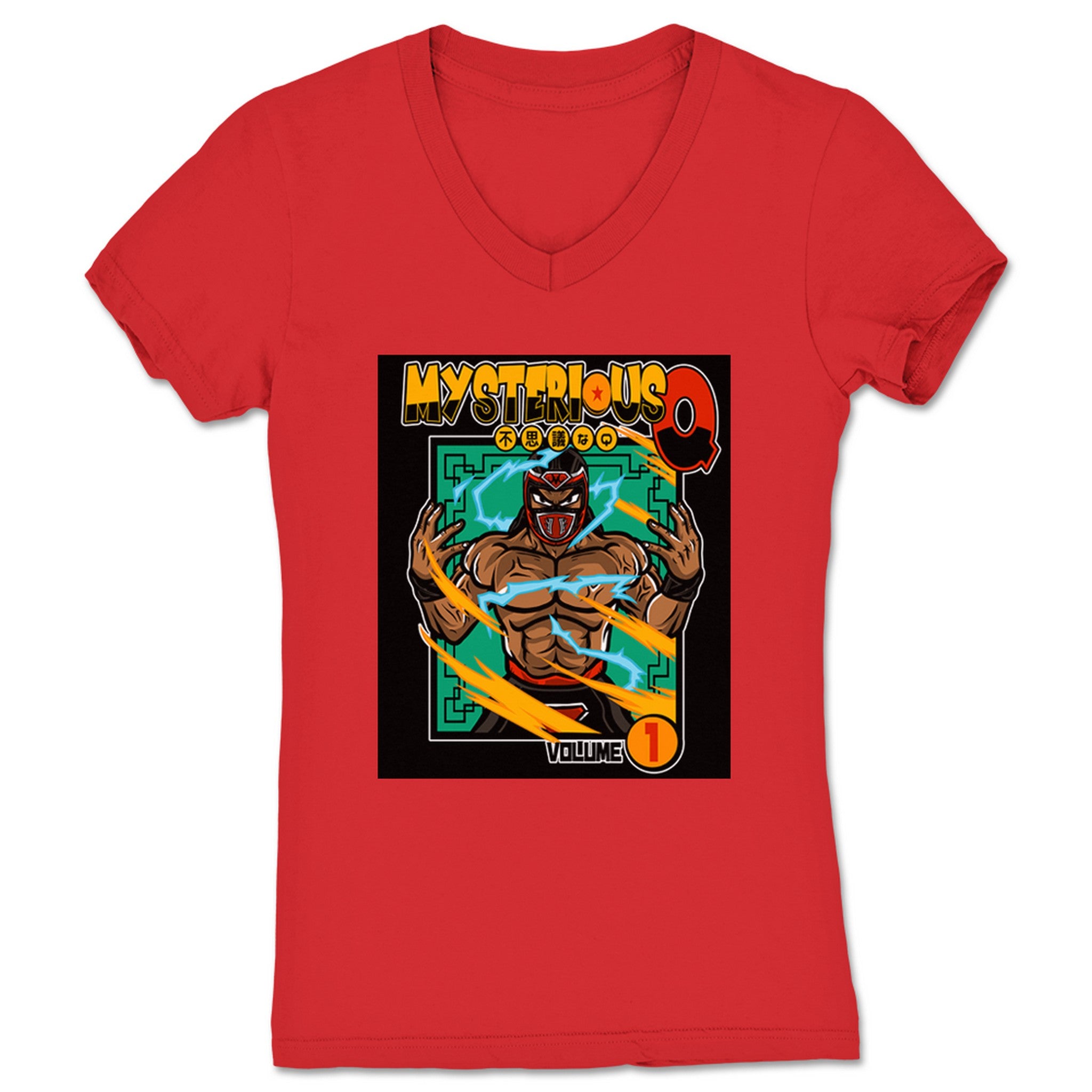 Mysterious Q Manga Vol. 1 (Black) Women's V-Neck Red