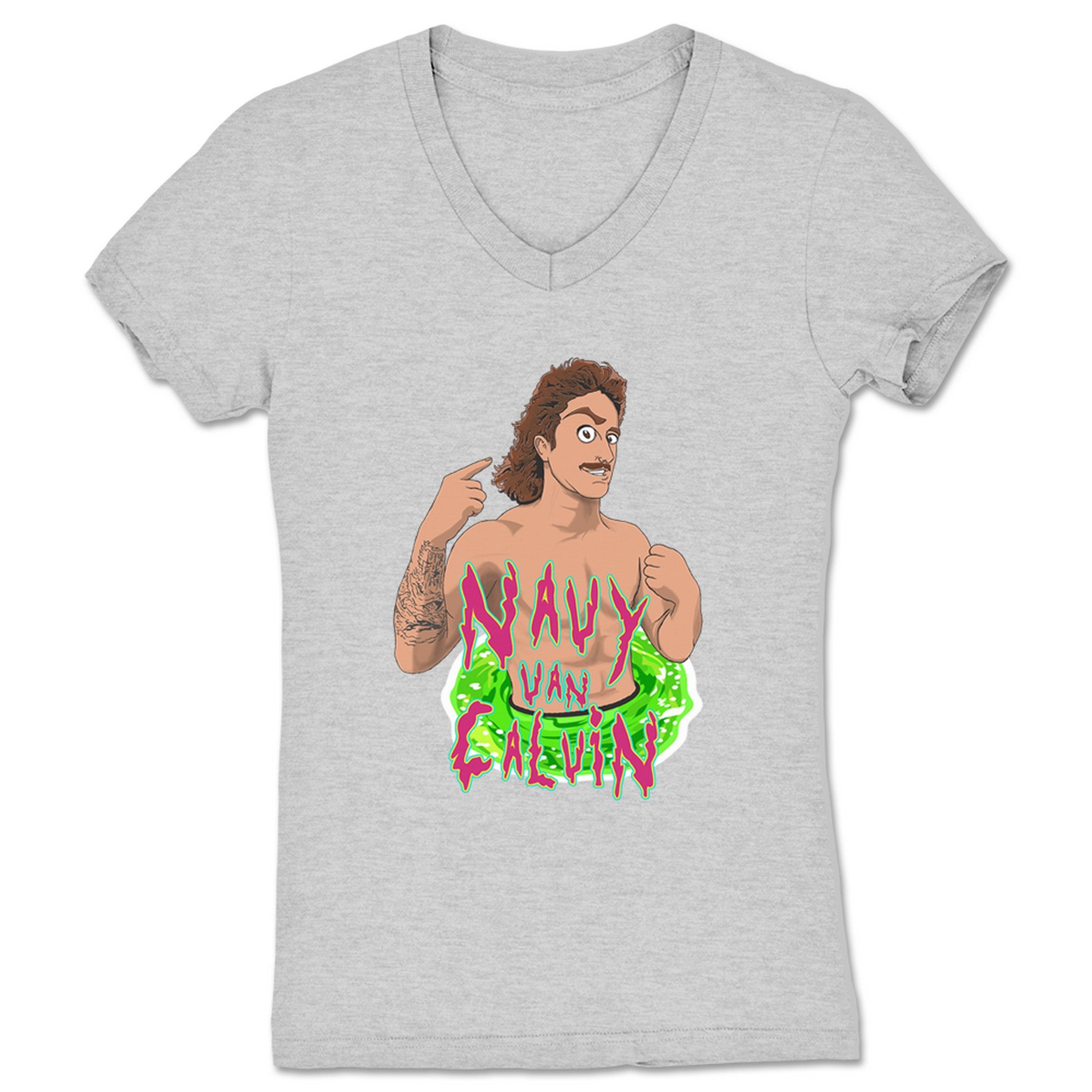Navy Van Calvin Animated NVC Women's V-Neck Heather Grey