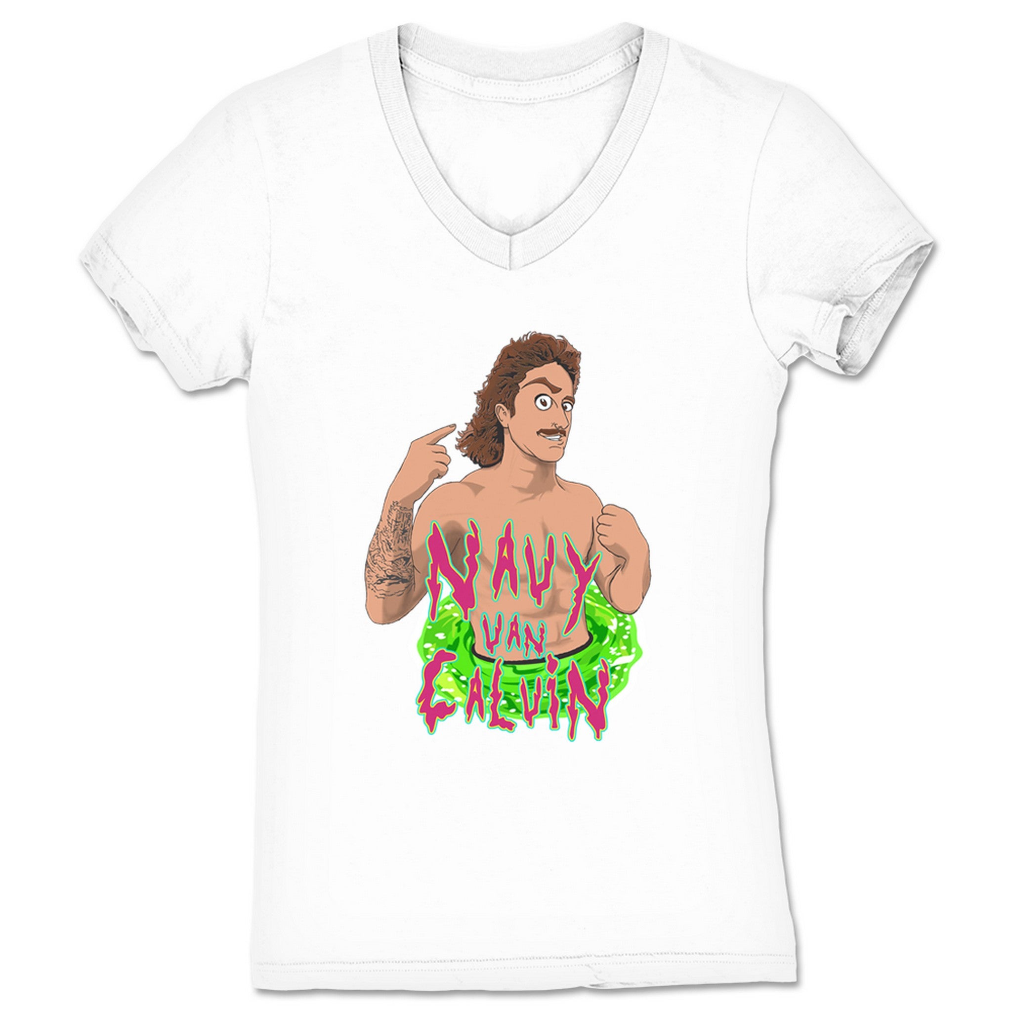 Navy Van Calvin Animated NVC Women's V-Neck White