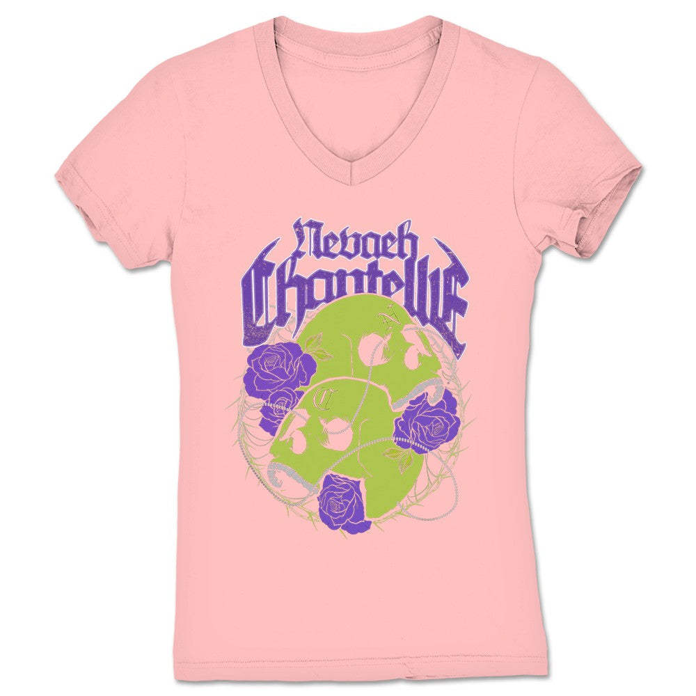 Nevaeh Chantelle Skull and Roses Women's V-Neck Pink