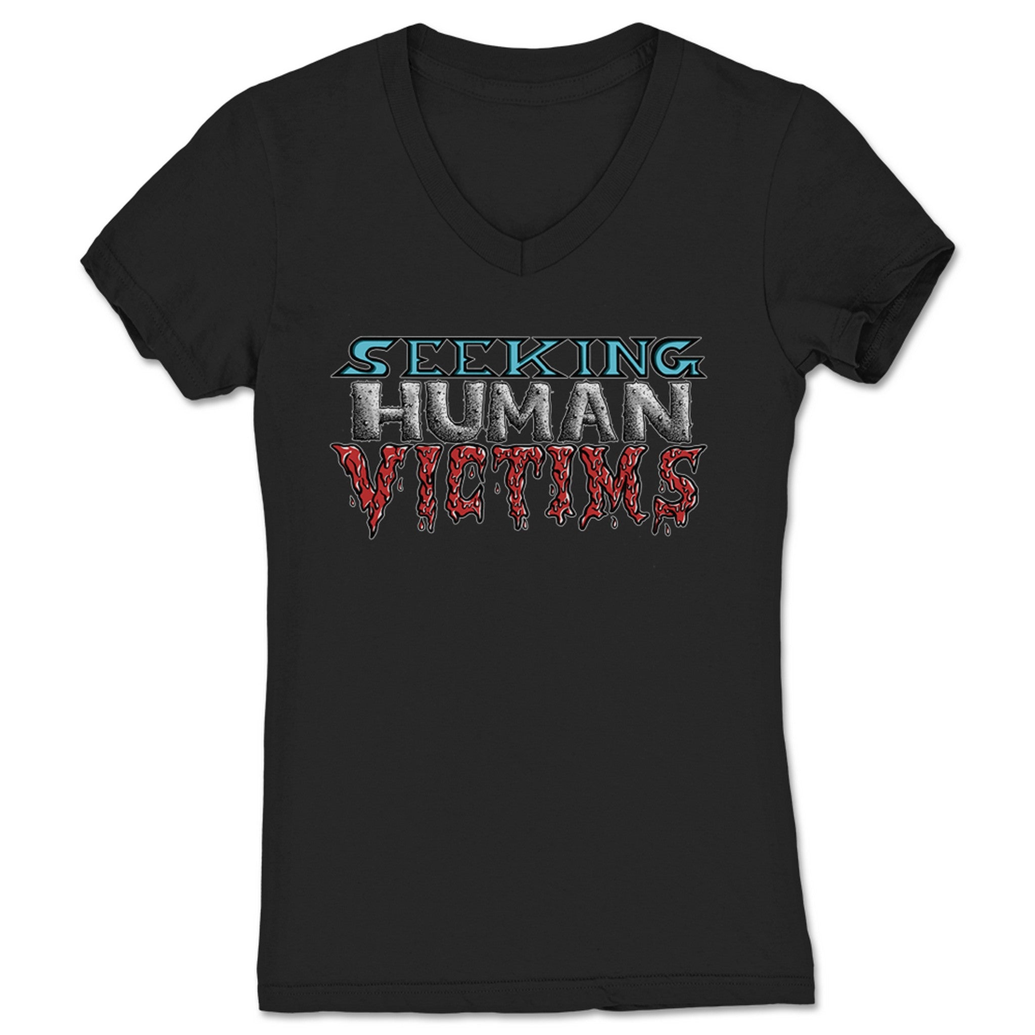 One Good Scare Productions Seeking Human Victims Logo Women's V-Neck Black
