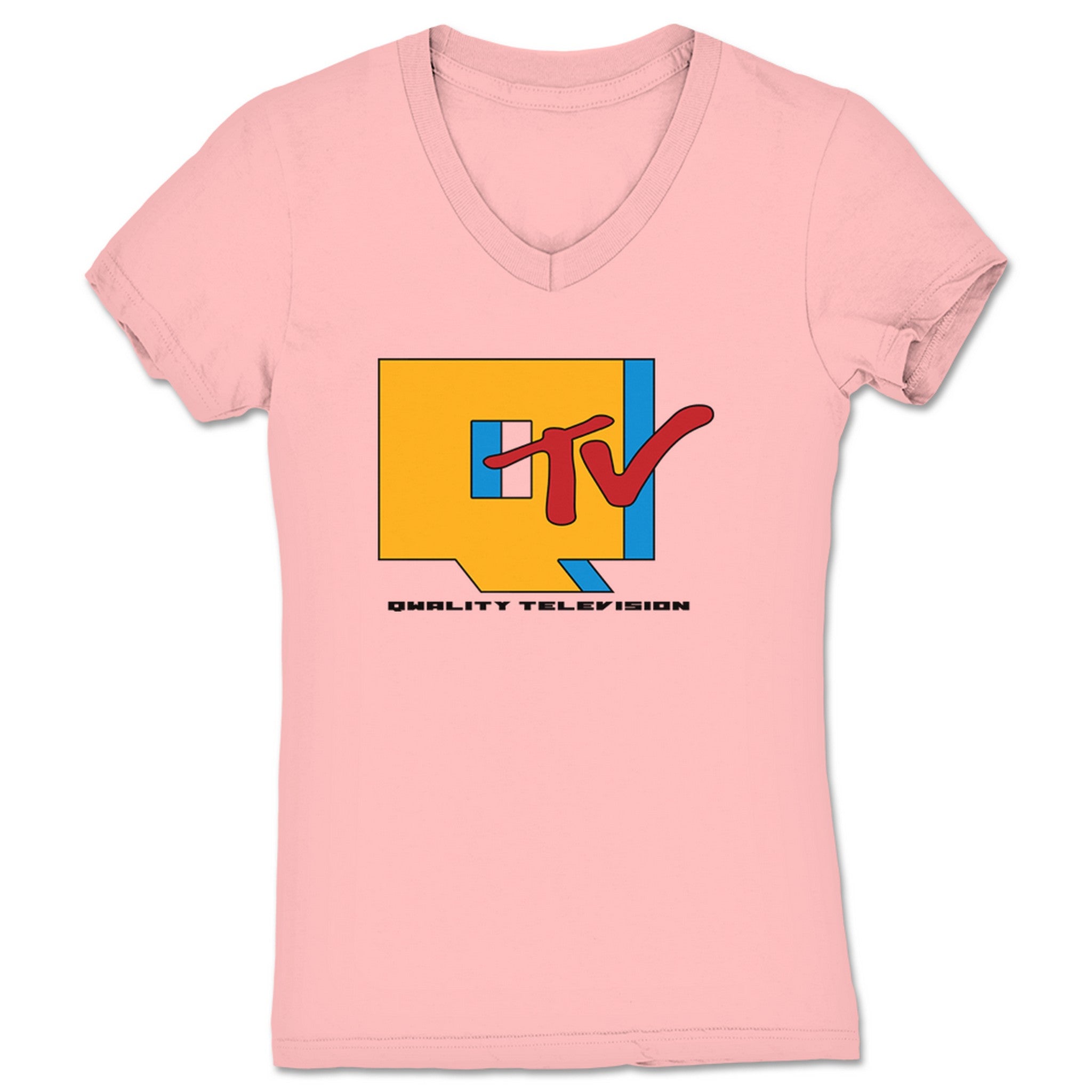 Qwantity Entertainment & Media Qwality Television Women's V-Neck Pink