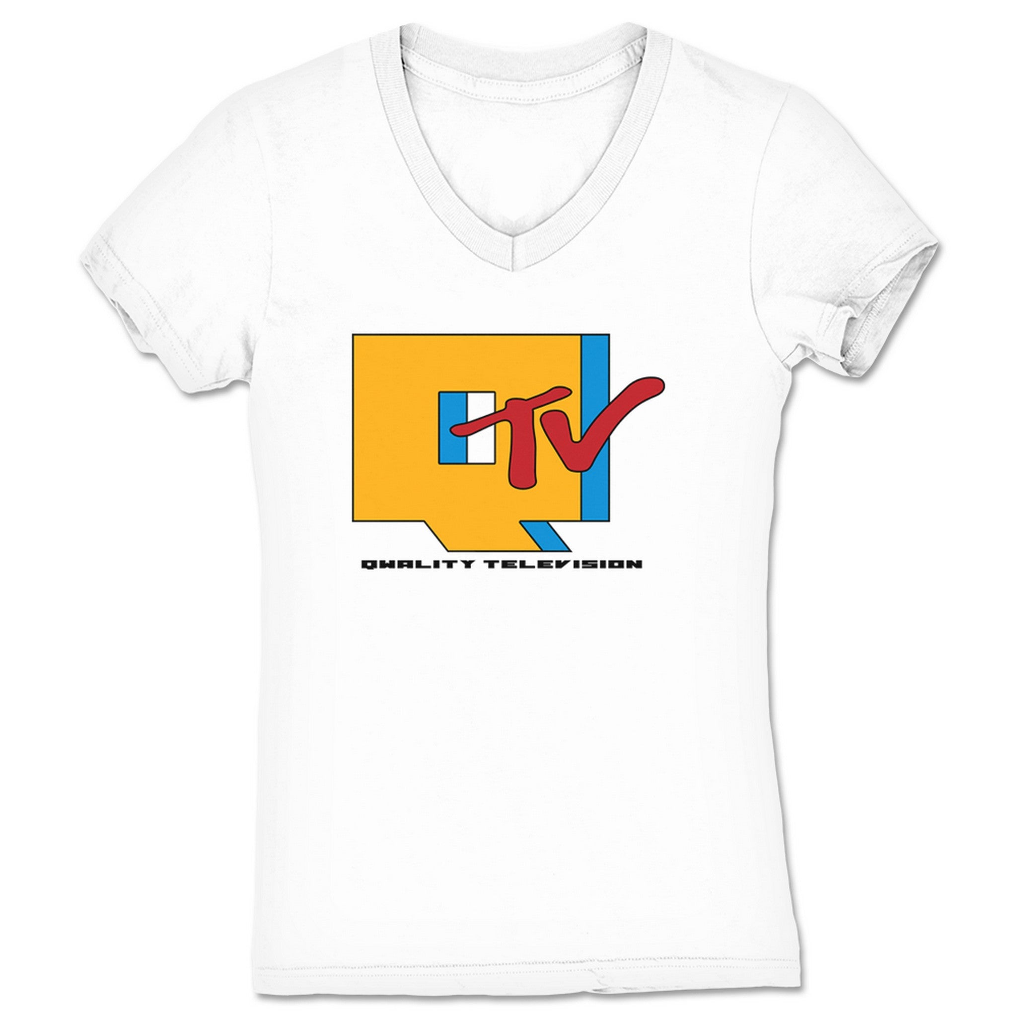 Qwantity Entertainment & Media Qwality Television Women's V-Neck White