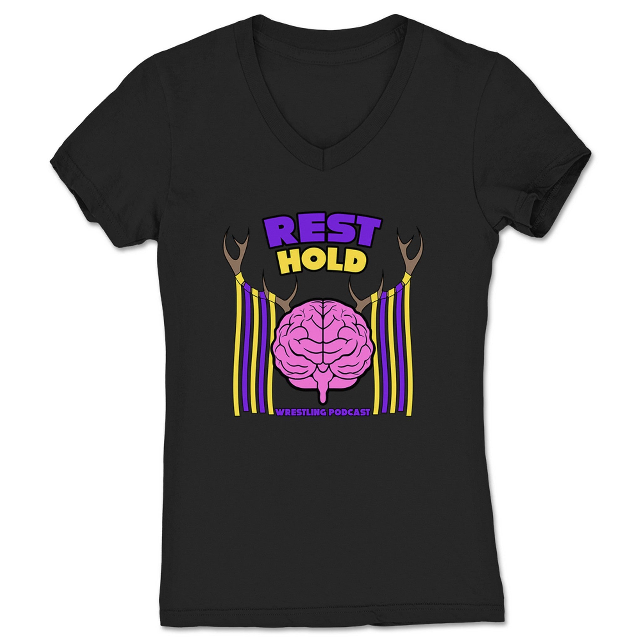 REST HOLD Wrestling Podcast Antlers Women's V-Neck Black