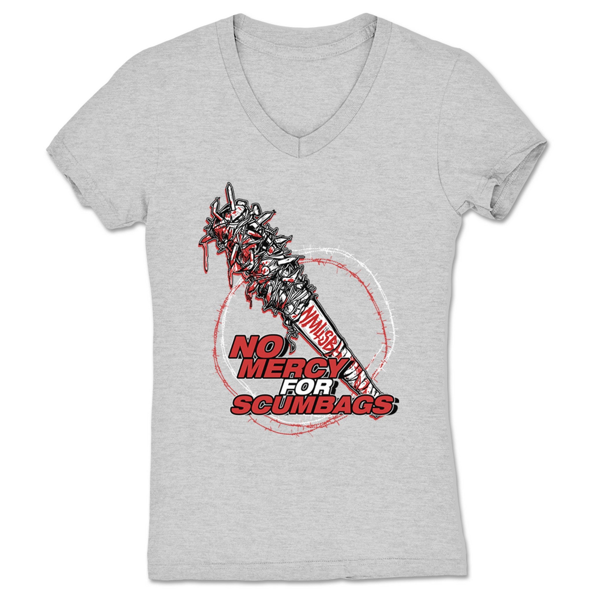 RNKF NOMERCY4SCUMBAGS Women's V-Neck Heather Grey