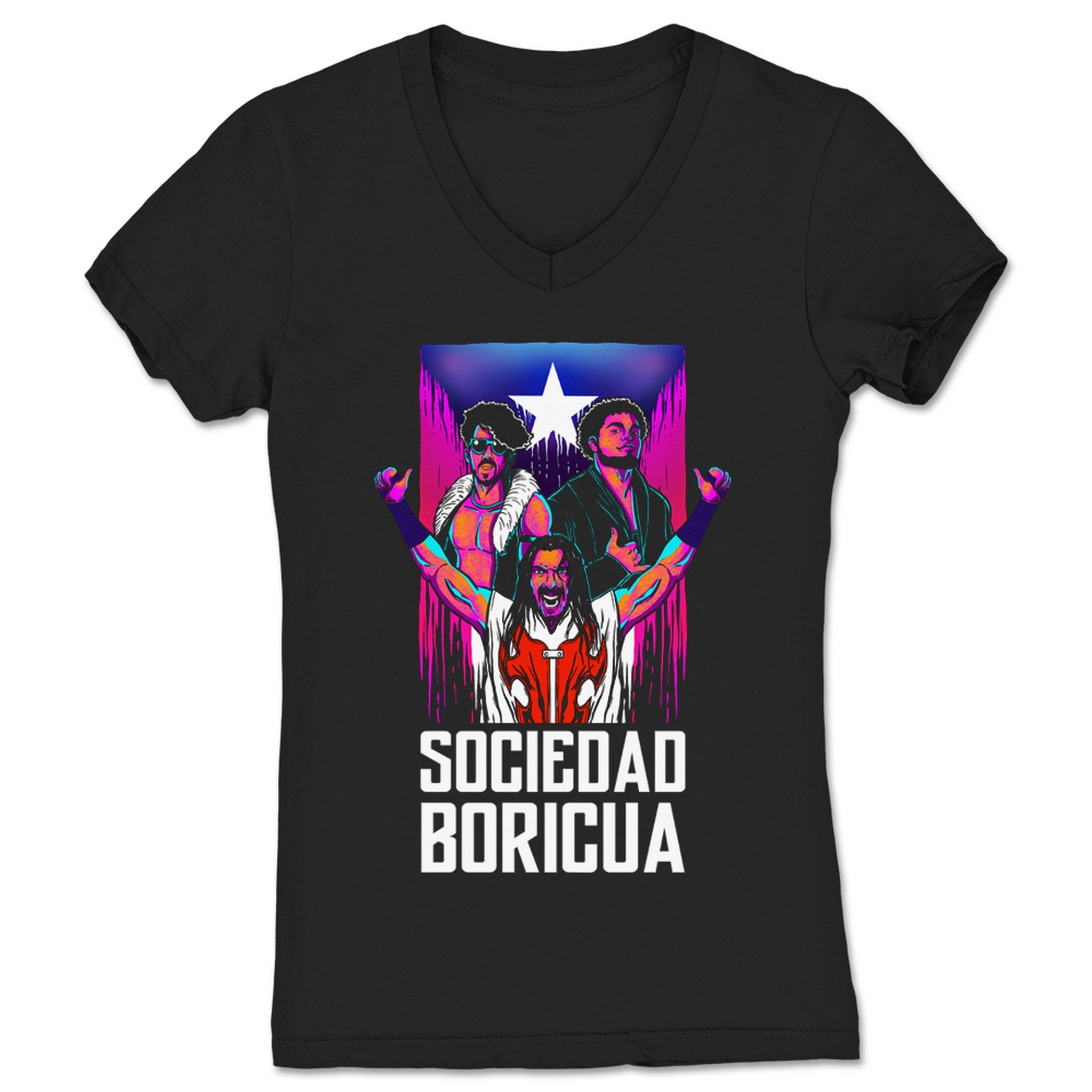 Rico De La Vega La Sociedad Boricua Women's V-Neck Black