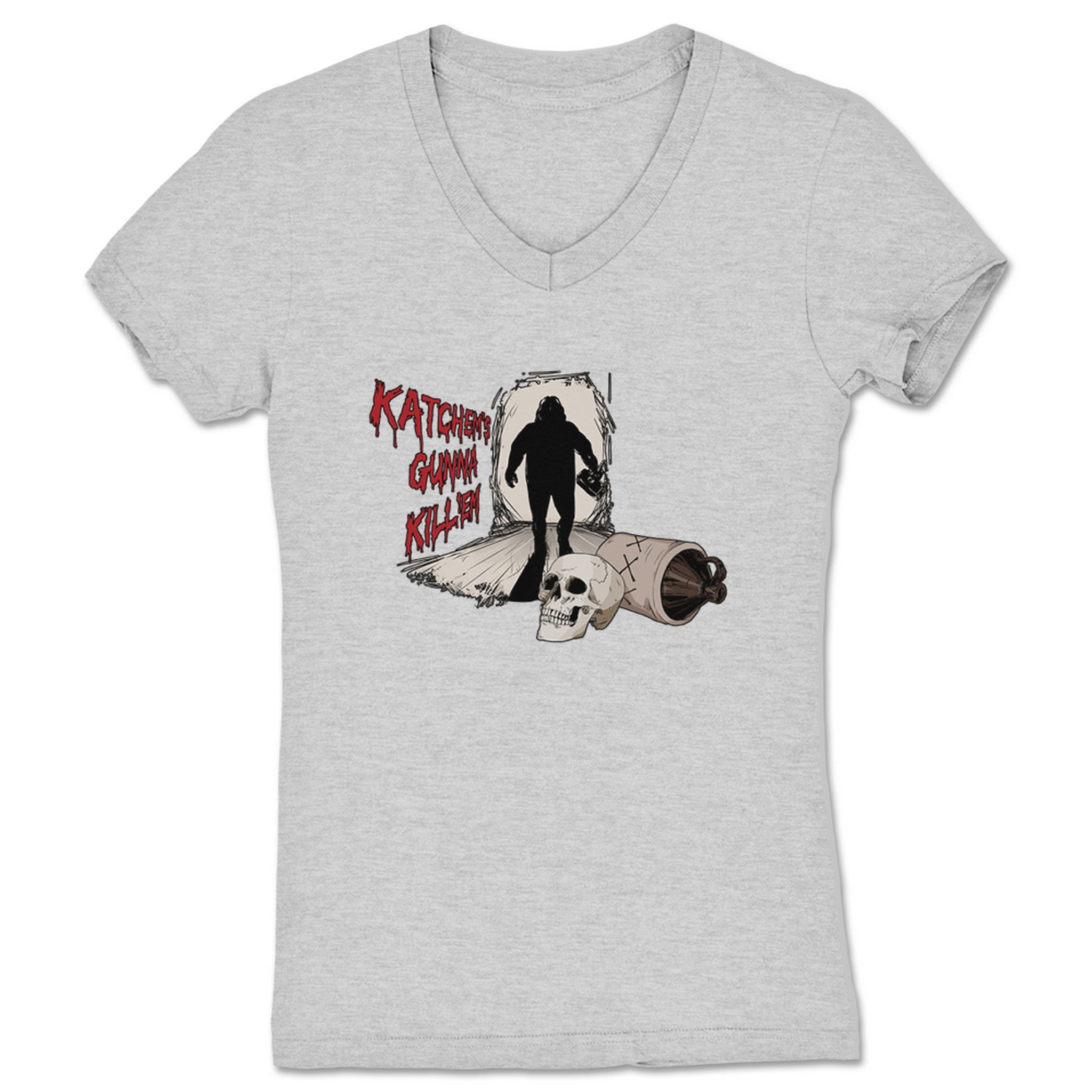 Robert Katchem Katchem's Gunna Kill 'Em Women's V-Neck Heather Grey