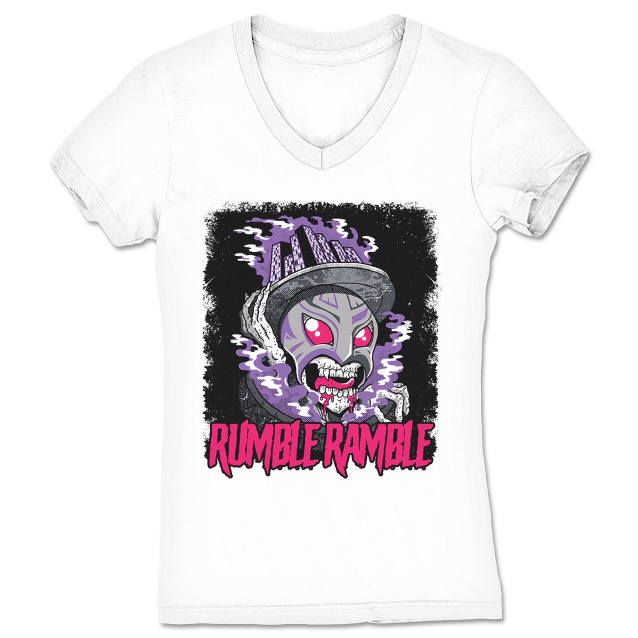 Rumble Ramble Sewer Monster Women's V-Neck White